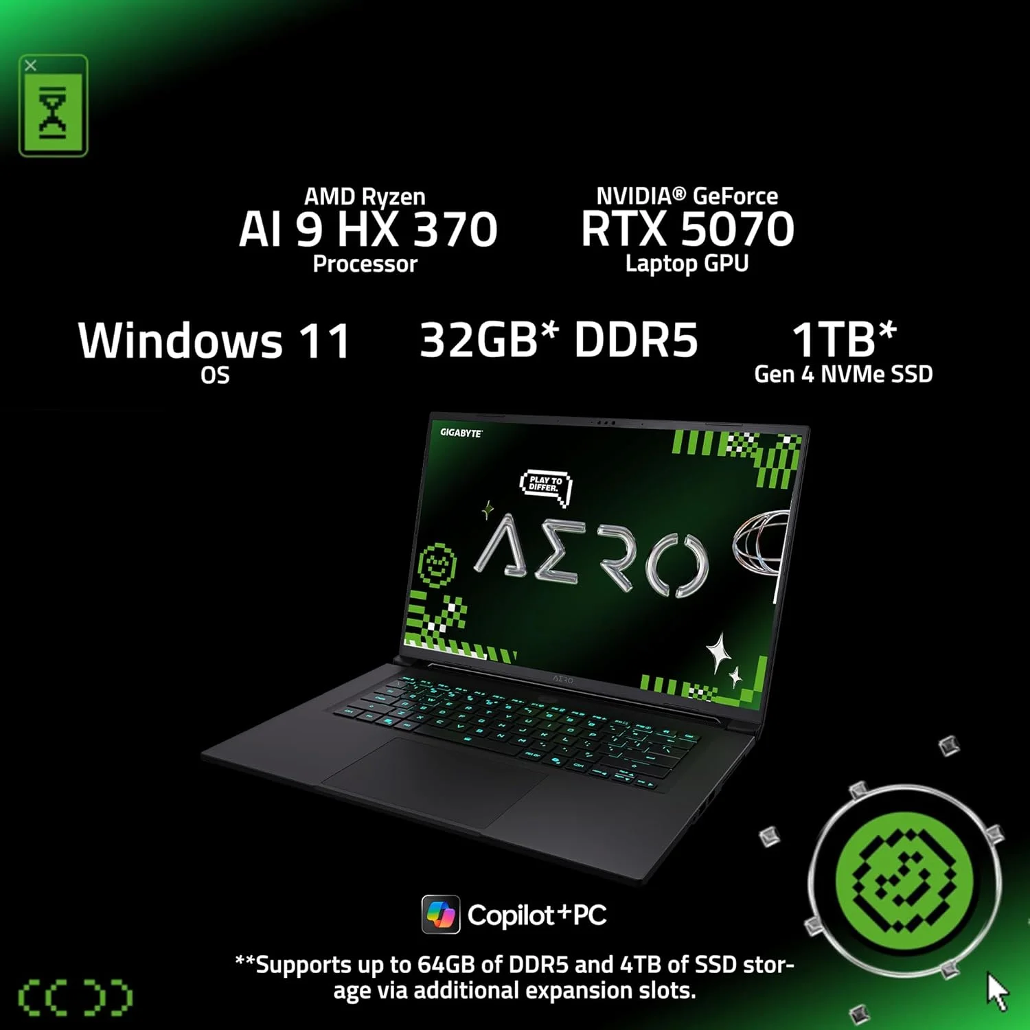 GIGABYTE AERO X16; Copilot+ PC - 165Hz 2560x1600 WQXGA - NVIDIA GeForce RTX 5070 - AMD Ryzen AI 9 HX 370 - 1 ترابایت SSD با 32 گیگابایت رم DDR5 - ویندوز 11 هوم - خاکستری فضایی AERO X16 2WHA3USC64AH GIGABYTE AERO X16; Copilot+ PC - 165Hz 2560x1600 WQXGA - NVIDIA GeForce RTX 5070 - AMD Ryzen AI 9 HX 370 - 1 ترابایت SSD با 32 گیگابایت رم DDR5 - ویندوز 11 هوم - خاکستری فضایی AERO X16 2WHA3USC64AH