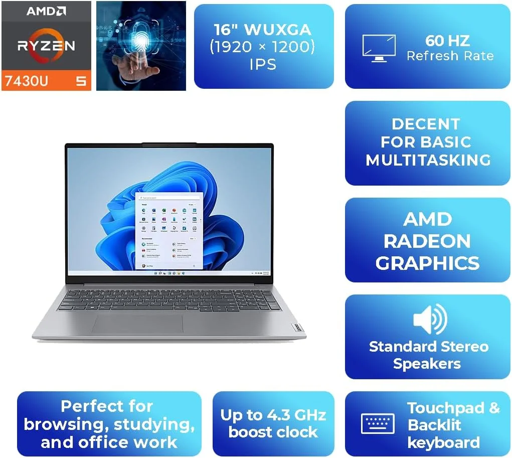 لپ تاپ لنوو ThinkBook 16 G6 | Ryzen 5 7430U | صفحه نمایش 16 اینچی WUXGA IPS | رم 16 گیگابایتی | SSD 1 ترابایتی | گرافیک Radeon | حسگر اثر انگشت | کیبورد با نور پس زمینه | ویندوز 11 پرو | خاکستری قطبی (ارتقا یافته) لپ تاپ لنوو ThinkBook 16 G6 | Ryzen 5 7430U | صفحه نمایش 16 اینچی WUXGA IPS | رم 16 گیگابایتی | SSD 1 ترابایتی | گرافیک Radeon | حسگر اثر انگشت | کیبورد با نور پس زمینه | ویندوز 11 پرو | خاکستری قطبی (ارتقا یافته)