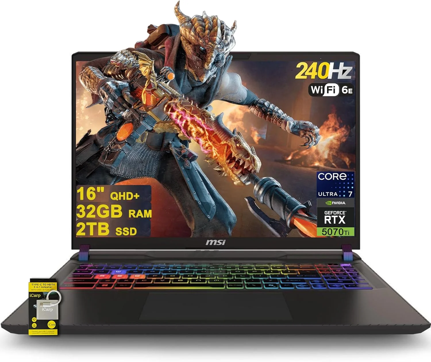 لپ تاپ گیمینگ MSI Vector 16 HX AI، صفحه نمایش 16 اینچی QHD+ IPS 240Hz، پردازنده 20 هسته ای Intel Ultra 7 255HX (بهتر از i9-14900HX)، رم 32 گیگابایتی، حافظه SSD 2 ترابایتی، کارت گرافیک GeForce RTX 5070، نور پس زمینه RGB، تاندربولت 5، وای فای 6E، ویندوز 11، هاب ICP با Copilot AI PC