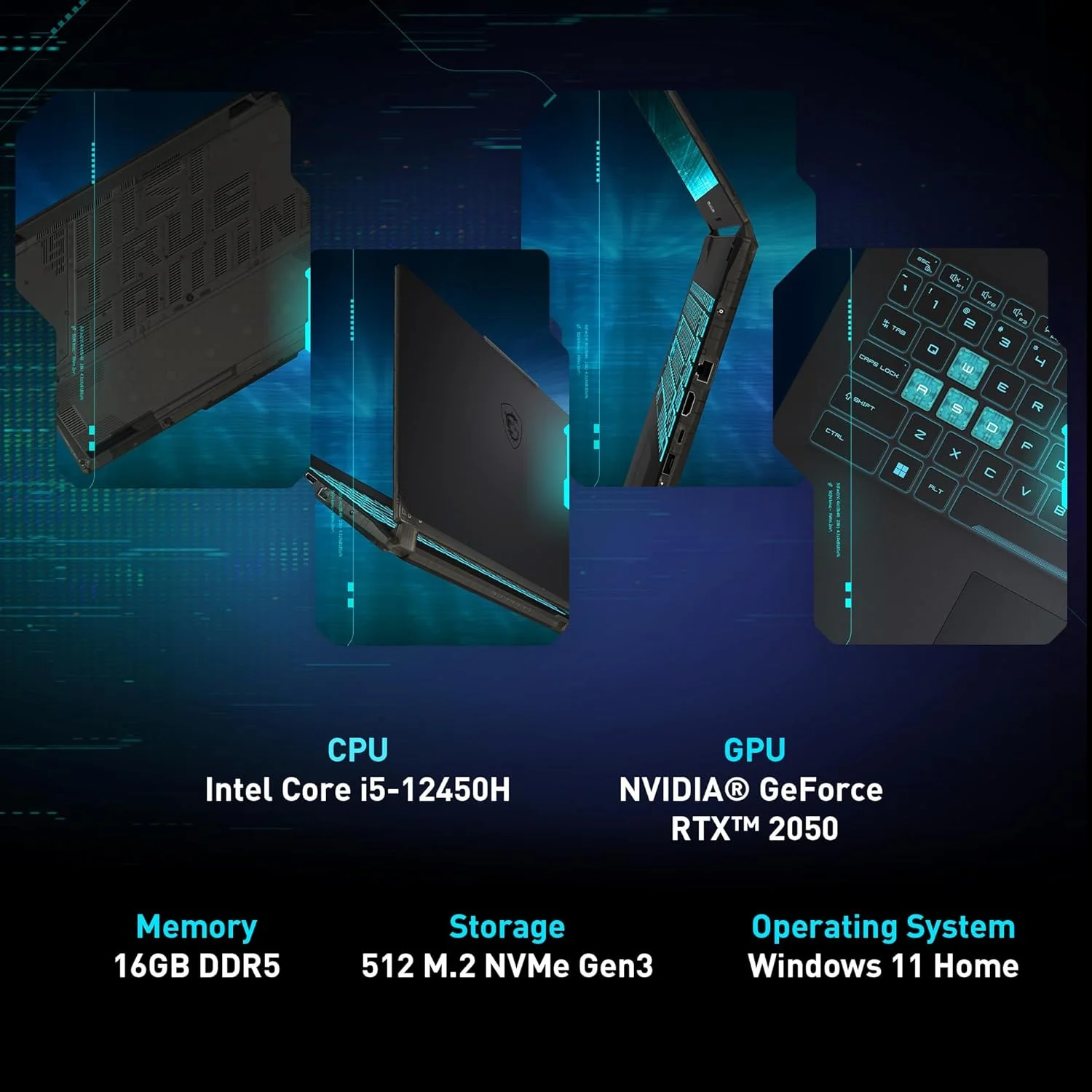 لپ تاپ گیمینگ MSI Cyborg 15: پردازنده Intel Core i5-12450H، کارت گرافیک GeForce RTX 2050، صفحه نمایش 15.6 اینچی FHD، نرخ تازه سازی 144 هرتز، 16 گیگابایت DDR5، 512 گیگابایت NVMe SSD، پورت Type-C USB 3.2 Gen 1، Cooler Boost 5، ویندوز 11 هوم: مشکی A12UCX-276US