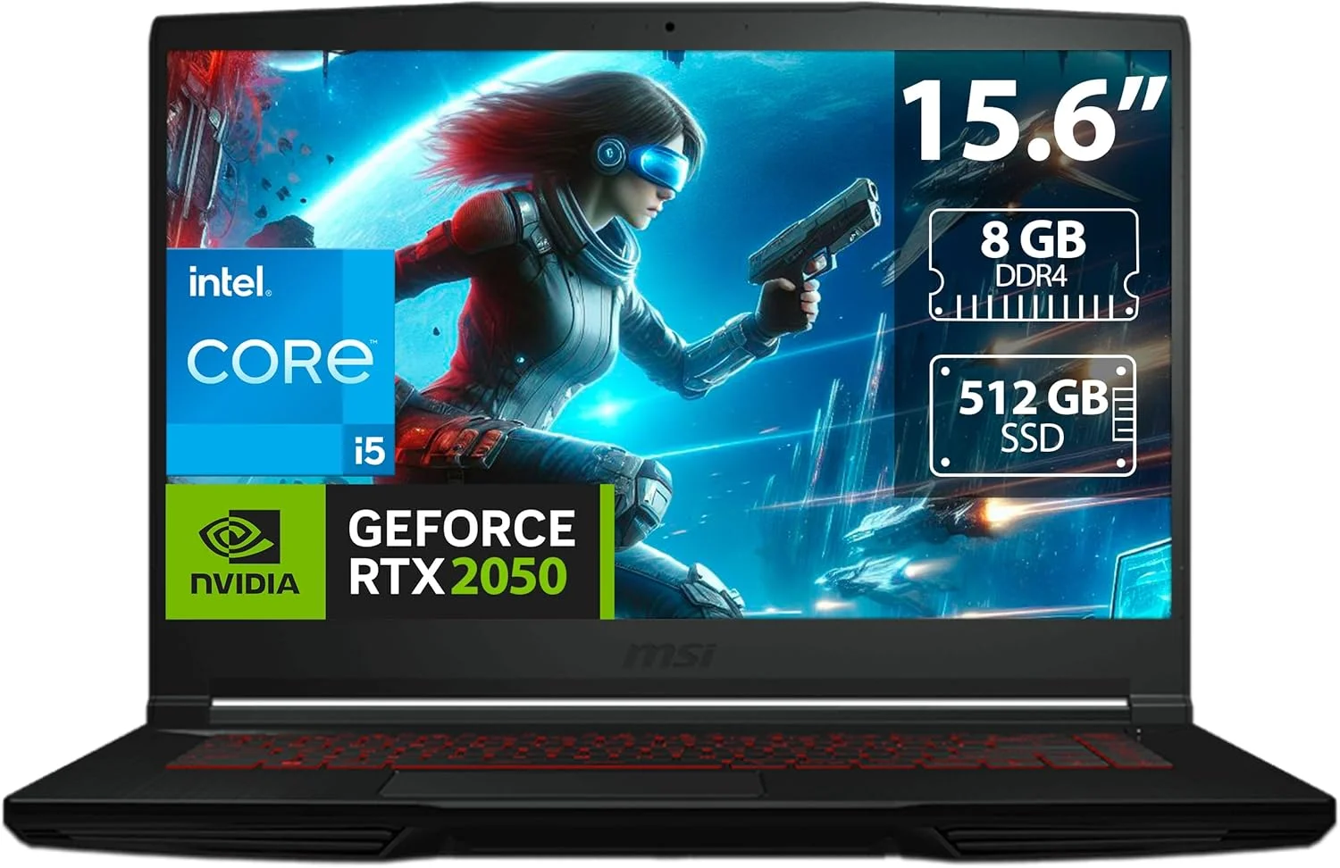 لپ تاپ گیمینگ MSI Gf63 Thin 12Ucx، صفحه نمایش 15.6 اینچی FHD 144Hz، پردازنده Intel Core I5 12450H، رم 8 گیگابایتی، SSD 512 گیگابایتی، کارت گرافیک Nvidia Geforce RTX 2050 4 گیگابایتی، کیبورد انگلیسی با نور پس زمینه، ویندوز 11 هوم 48X33X9 سانتی متر مشکی