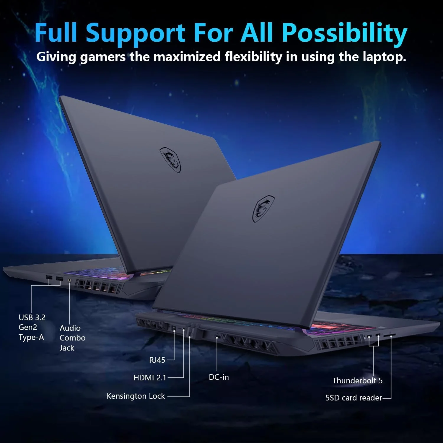 لپ تاپ گیمینگ MSI Vector 16 HX RTX 5080 با صفحه نمایش 16 اینچی QHD+ 240Hz، پردازنده Ultra 9 275HX (بهتر از i9-14900HX)، کارت گرافیک NVIDIA GeForce RTX 5080 AI Pro، رم 64 گیگابایتی DDR5، حافظه SSD 1 ترابایتی، نور پس زمینه RGB، همراه با رادیاتور تاشو PCO Notebook