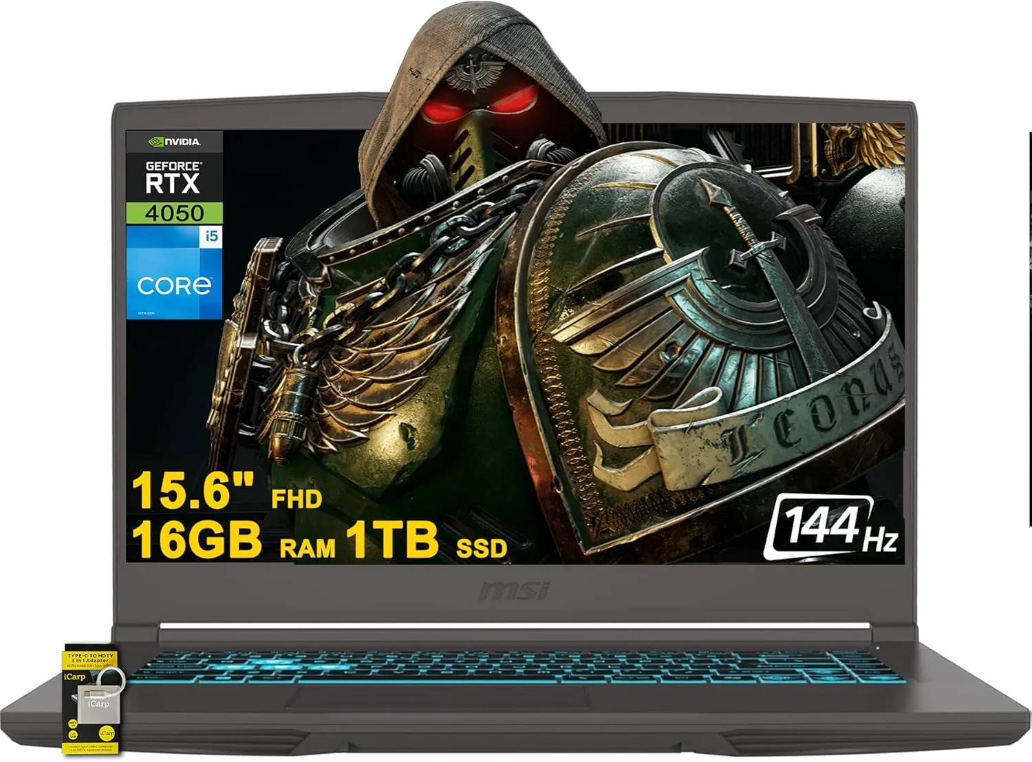 لپ تاپ گیمینگ MSI Thin 15، صفحه نمایش 15.6 اینچ FHD IPS 144Hz، پردازنده 8 هسته ای Intel i5-13420H (بهتر از i7-11800H)، رم 16 گیگابایت، حافظه SSD 1 ترابایت، کارت گرافیک GeForce RTX 4050، پورت USB-C، نور پس زمینه صفحه کلید، ویندوز 11 به همراه ICP Hub