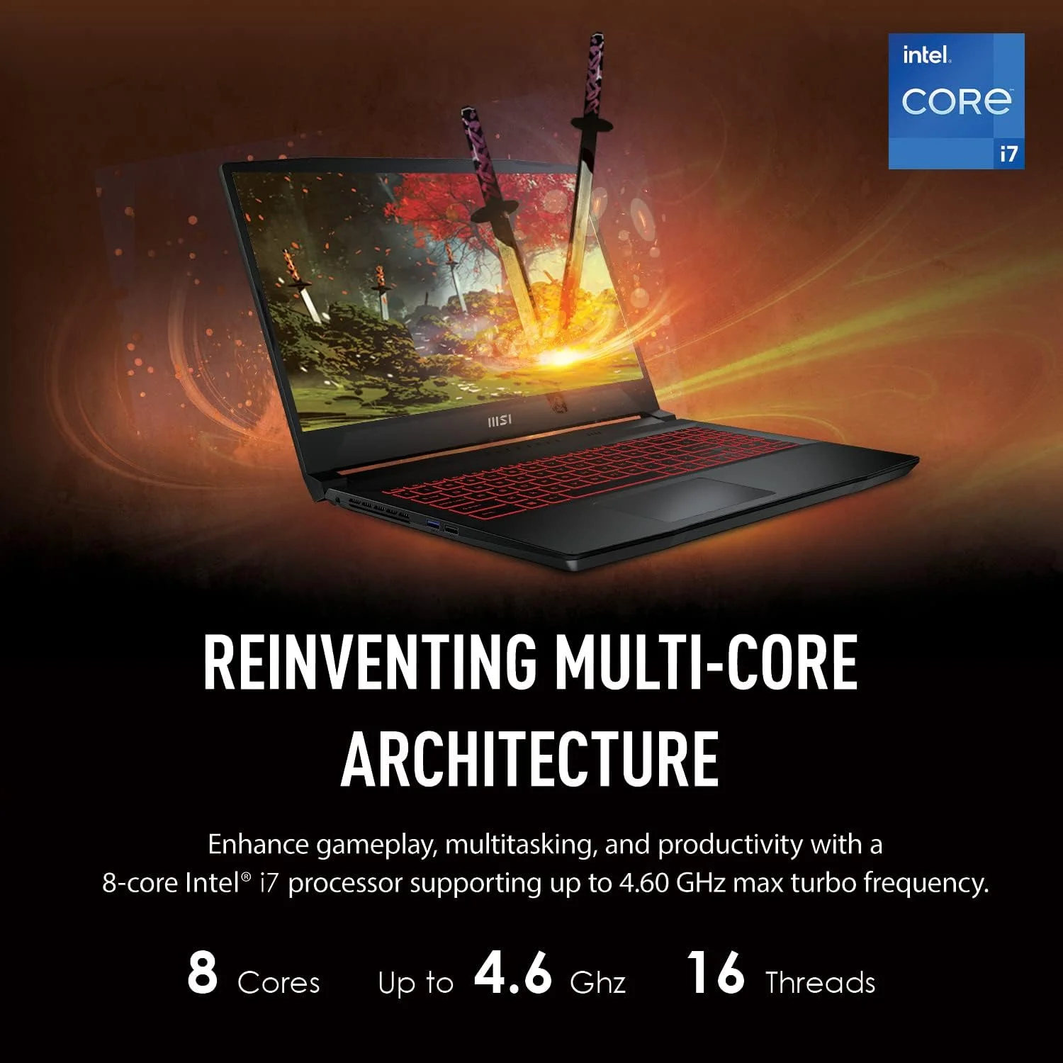 لپ تاپ گیمینگ MSI Katana GF66 با صفحه نمایش 15.6 اینچی 144 هرتز 3 میلی ثانیه FHD، پردازنده Intel Core i7-11800H، کارت گرافیک RTX3060، حافظه رم 16 گیگابایت، حافظه SSD NVMe 512 گیگابایت و ویندوز 11 (11UE-617)