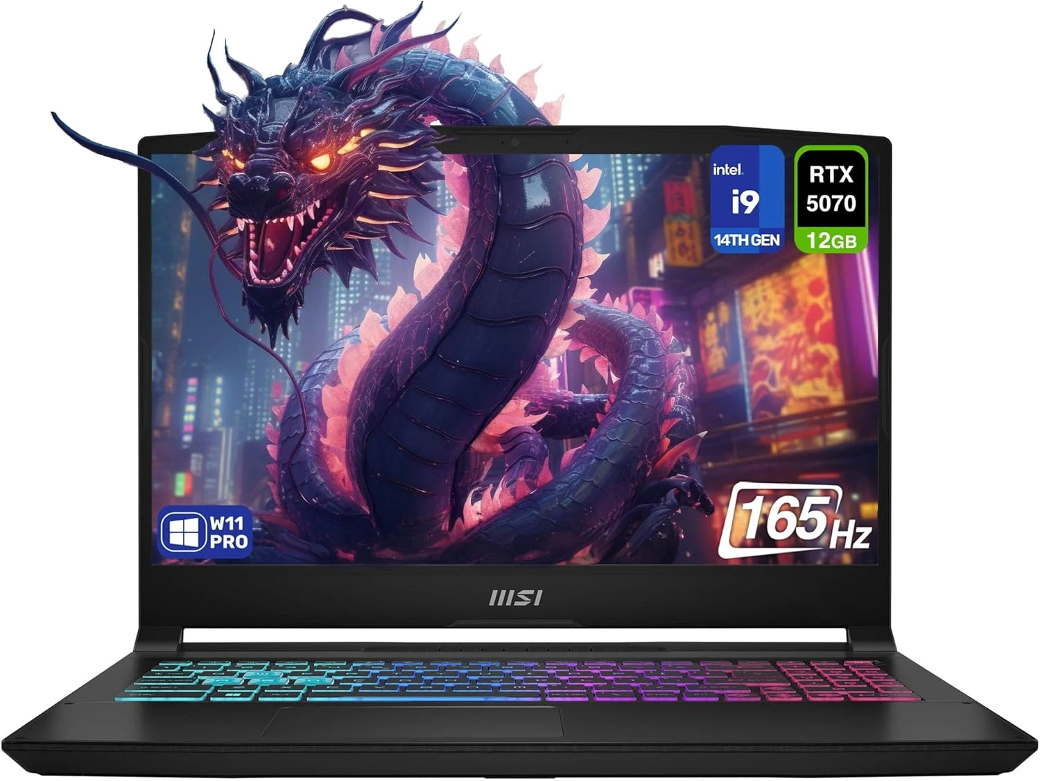 لپ تاپ گیمینگ MSI Katana 15 HX، پردازنده Intel i9-14900HX، رم 64 گیگابایتی DDR5، حافظه SSD 2 ترابایتی PCIe، صفحه نمایش 15.6 اینچی QHD+ (2560x1440) 165 هرتز، کارت گرافیک Nvidia G-Force RTX 5070، کیبورد RGB 4 ناحیه ای، ویندوز 11 پرو، مشکی