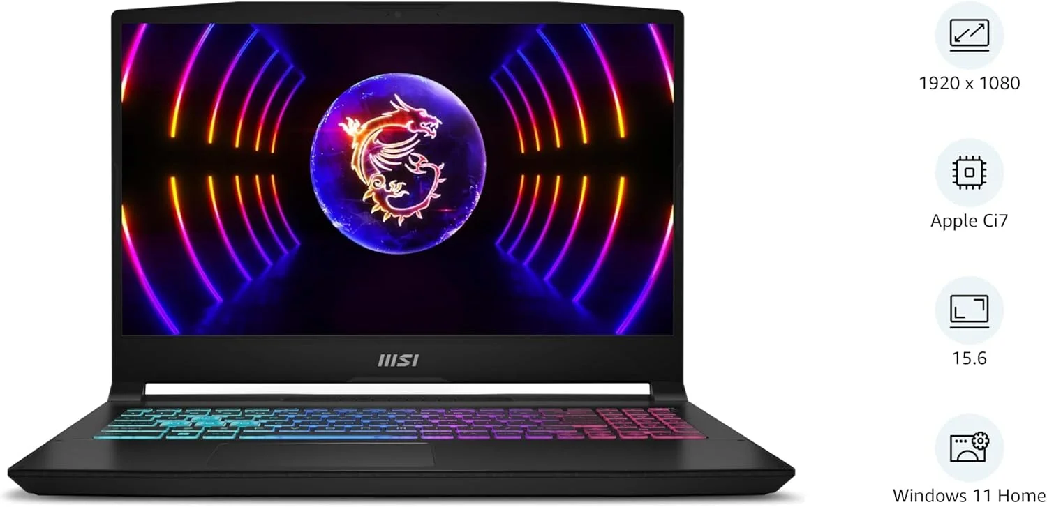 لپ تاپ گیمینگ 15.6 اینچی MSI Katana با نرخ تازه سازی 144 هرتز، پردازنده Intel Core i7-13620H، کارت گرافیک NVIDIA GeForce RTX 4050، رم 16 گیگابایتی DDR5، حافظه SSD 1 ترابایتی، مشکی (2024)