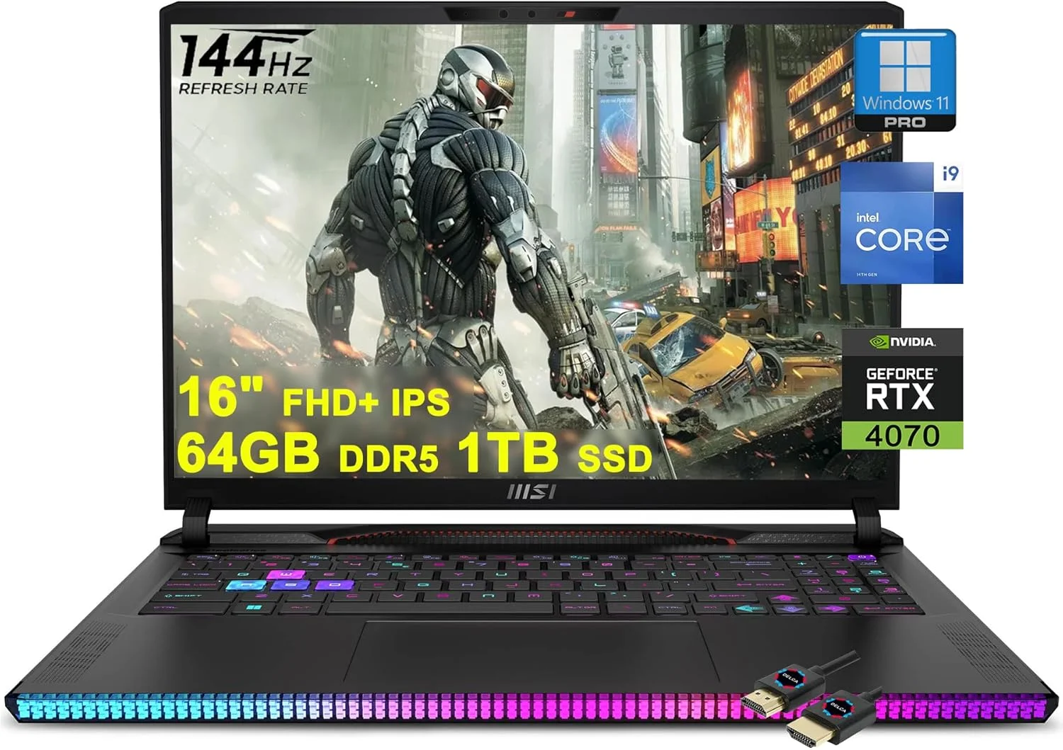 لپ تاپ گیمینگ MSI Raider GE68HX | صفحه نمایش 16 اینچی FHD+ IPS 144Hz | پردازنده 24 هسته ای Intel i9-14900HX | رم 64 گیگابایتی DDR5 SSD 1 ترابایتی | کارت گرافیک GeForce RTX 4070 | نور پس زمینه RGB Thunderbolt4 Dynaudio دوربین حریم خصوصی FHD IR Win11Pro + کابل HDMI