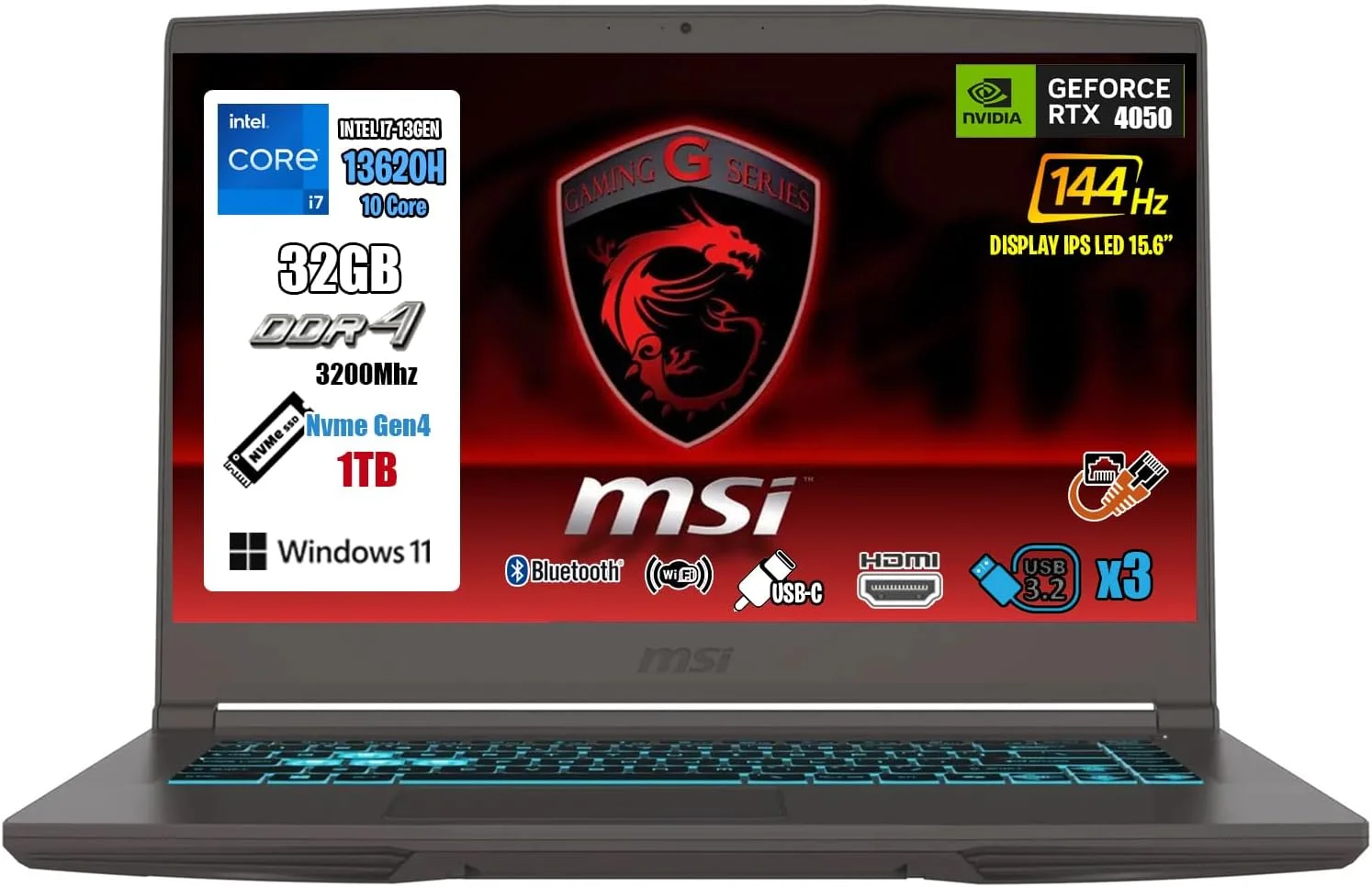 لپ تاپ گیمینگ MSI Thin 15، نوت بوک گیمینگ I7-13620H، رم 32 گیگابایت، SSD 1 ترابایت، 15.6 اینچ FHD 144Hz IPS، GeForce RTX 4050 (6GB GDDR6)، ویندوز 11 هوم، کیبورد با نور پس زمینه، لپ تاپ، لپ تاپ گیمینگ برتر