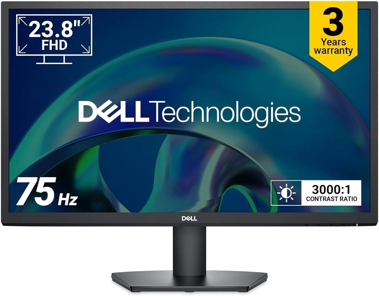 مانیتور 24 اینچی Dell SE2425H Full HD (1920x1080)، 75 هرتز، VA، 5 میلی‌ثانیه، VESA (100x100mm)، HDMI، VGA، 3 سال گارانتی، مشکی