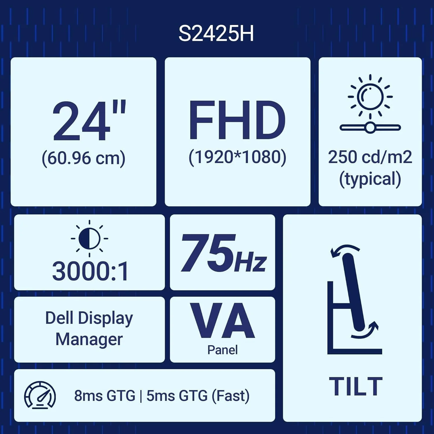 مانیتور 24 اینچی Dell SE2425H Full HD (1920x1080)، 75 هرتز، VA، 5 میلی‌ثانیه، VESA (100x100mm)، HDMI، VGA، 3 سال گارانتی، مشکی