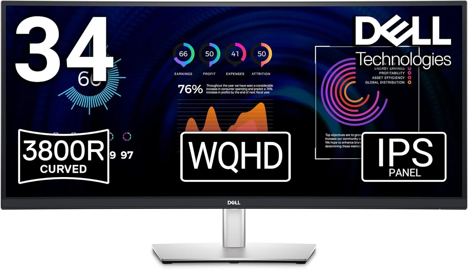 مانیتور خمیده 34 اینچی Dell با هاب USB-C مدل P3424WE - 86.5 سانتی متر (34 اینچ)، W128484751 (P3424WE - 86.5cm (34))
