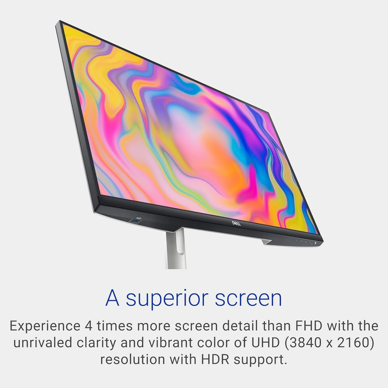 مانیتور دل S2722QC - 27 اینچ 4K USB-C، نمایشگر UHD (3840 x 2160)، نرخ تازه‌سازی 60 هرتز، زمان پاسخگویی 8 میلی‌ثانیه خاکستری به خاکستری، بلندگوهای دوگانه 3 واتی داخلی، 1.07 میلیارد رنگ - نقره‌ای پلاتینیوم