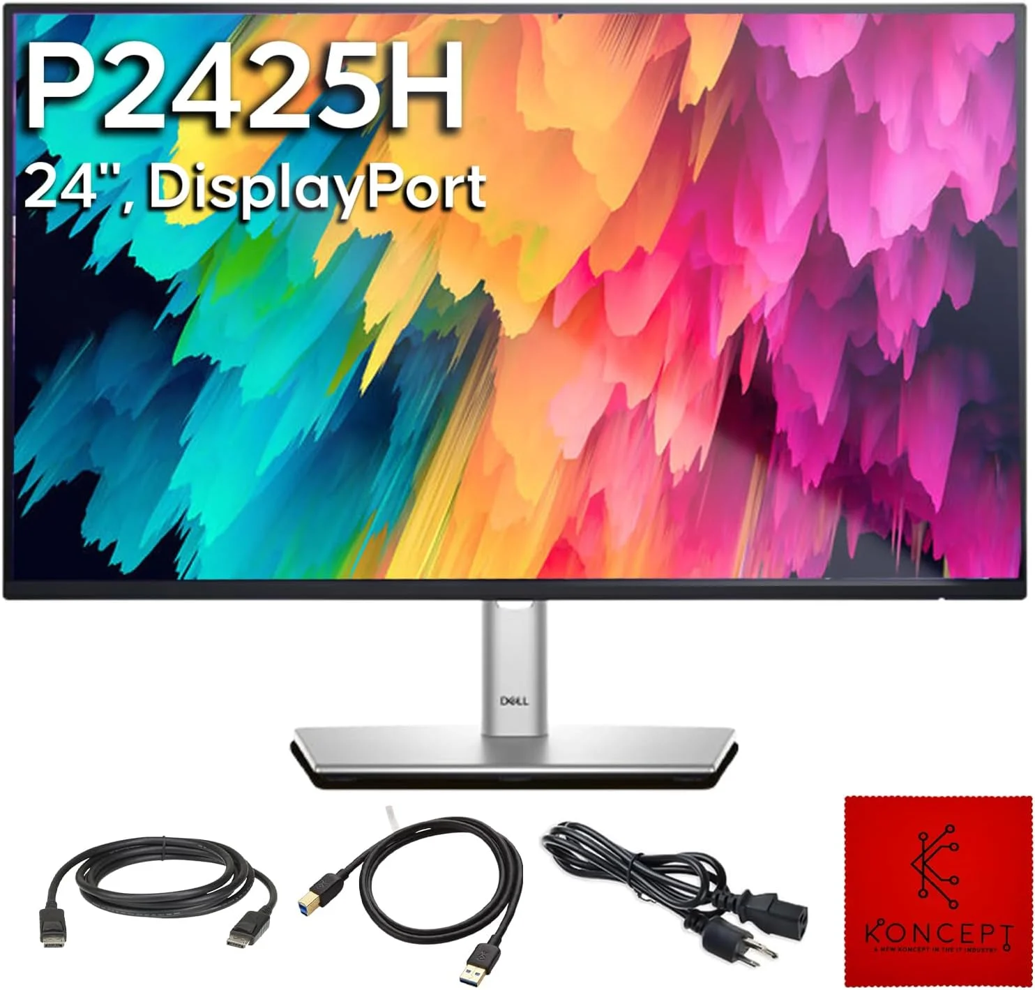 مانیتور کامپیوتر Koncept P2425H جایگزین Dell - صفحه نمایش 24 اینچ 16:9 IPS همراه با پایه - Full HD، 1920 x 1080 - 1 سال گارانتی - LED، 100 هرتز - با DisplayPort و کابل USB 3.0 Upstream - مدل جدید