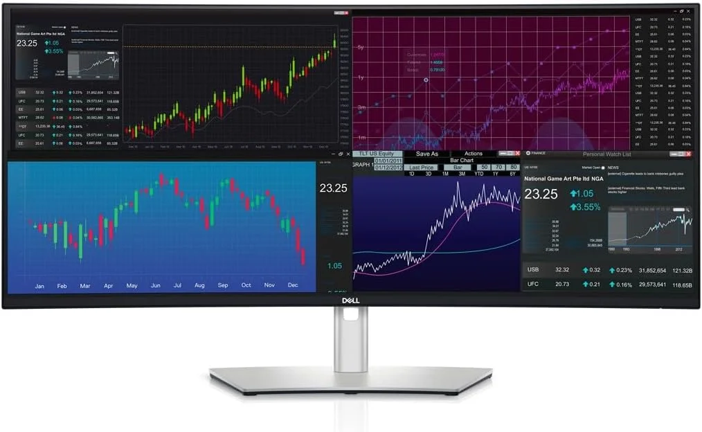 مانیتور خمیده 38 اینچی Dell UltraSharp U3824DW با رزولوشن WQHD (3840 x 1600) و نرخ بروزرسانی 60 هرتز، پنل WLED LCD با نسبت تصویر 21:9، هاب USB-C، فناوری IPS Black Panel، زمان پاسخگویی 5 میلی‌ثانیه، قابلیت تنظیم ارتفاع، چرخش و شیب