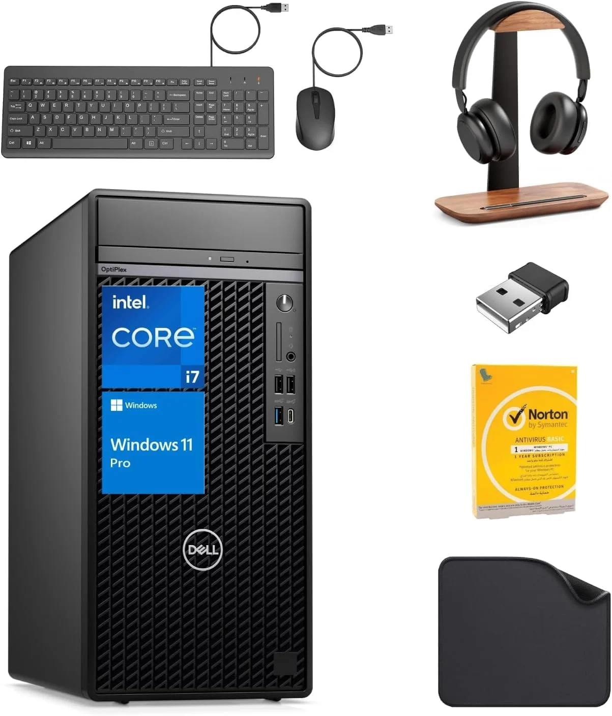 کامپیوتر رومیزی ورک استیشن Dell 7020، نسل 14 اینتل i7-14700، DVDRW ویندوز 11 پرو (شامل پایه هدست First Wave + آداپتور Wifi + ماوس سیمی + کیبورد + پد ماوس + آنتی ویروس) (32 گیگابایت رم | 1 ترابایت SSD)