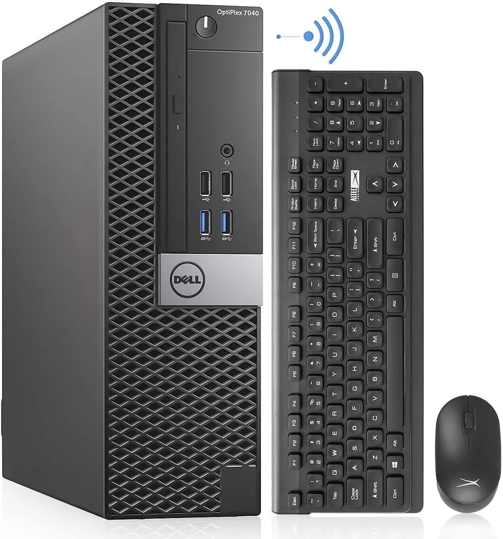 کامپیوتر رومیزی Dell OptiPlex 7040، پردازنده i7 6700 3.4GHz، رم 32GB DDR4، حافظه SSD جدید 1TB M.2 NVMe، ویندوز 10 پرو، دارای وای فای داخلی AX210 6e، پشتیبانی از دو مانیتور 4K از طریق HDMI، کیبورد و ماوس بی سیم Altec (بازسازی شده)
