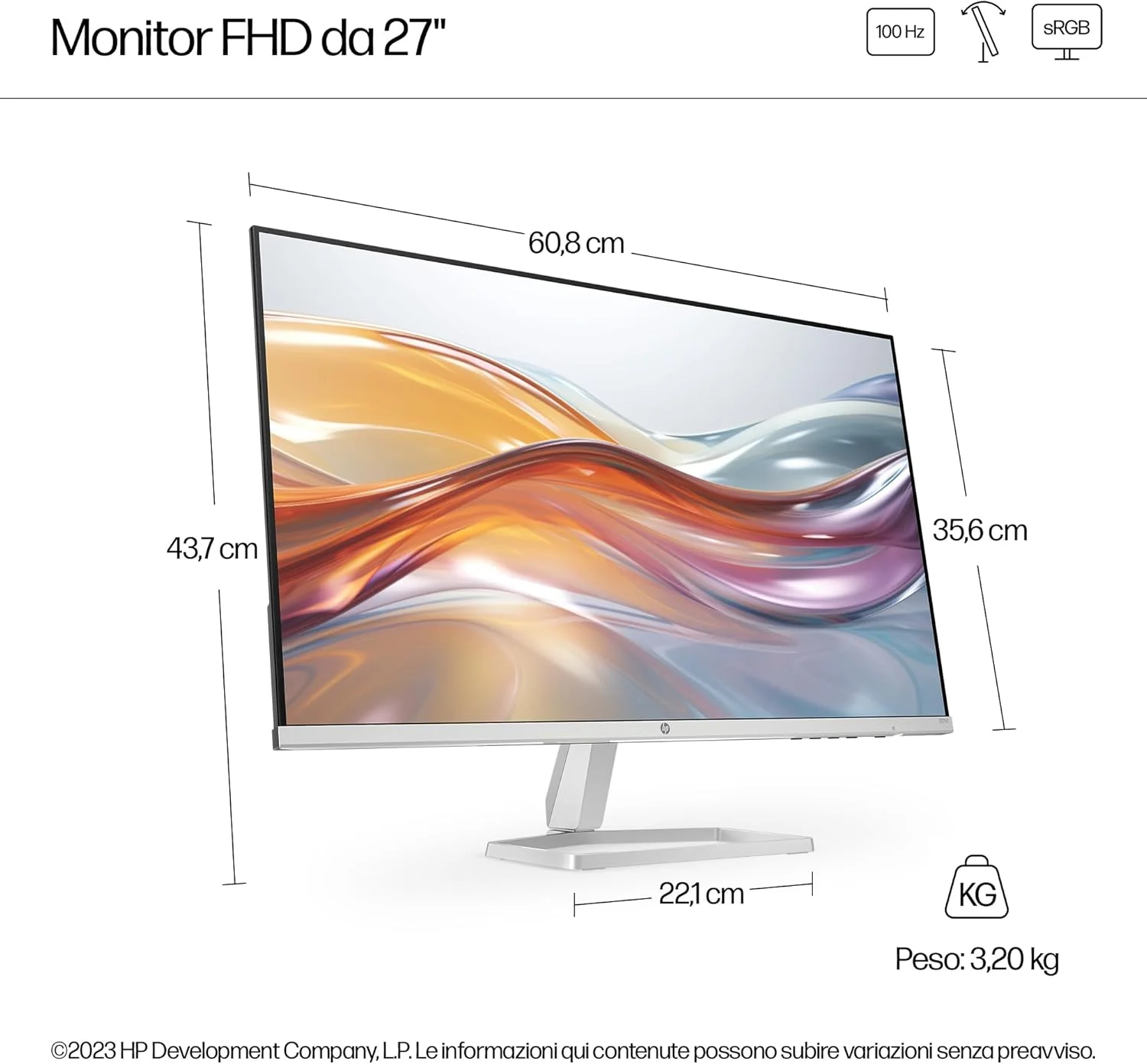 مانیتور 27 اینچی FHD سری 5 HP - مدل 527sf، 27 اینچ (68.6 سانتی متر)، FHD (1920 x 1080)، 300 نیت، ضد تابش نور، Eye Ease، 3.2 کیلوگرم