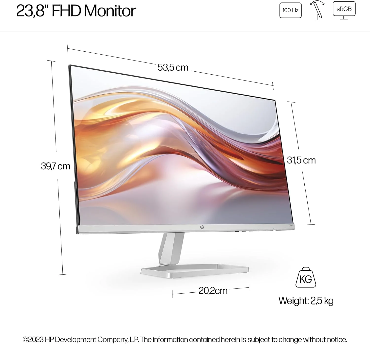 مانیتور HP سری 5-524sf، پنل 23.8 اینچی FHD IPS، نرخ تازه سازی 100 هرتز، HDMI و VGA، طراحی باریک و شیک، ضد تابش نور و بدون پرش تصویر، دارای گواهی Works With Chromebook [94C17AS]
