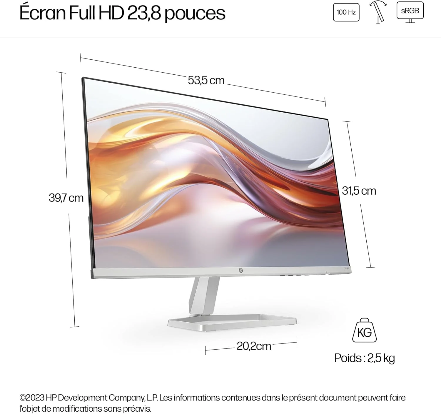 مانیتور کامپیوتر HP 524sf 60.5 سانتی متر (23.8 اینچ) 1920 x 1080 پیکسل Full HD سفید