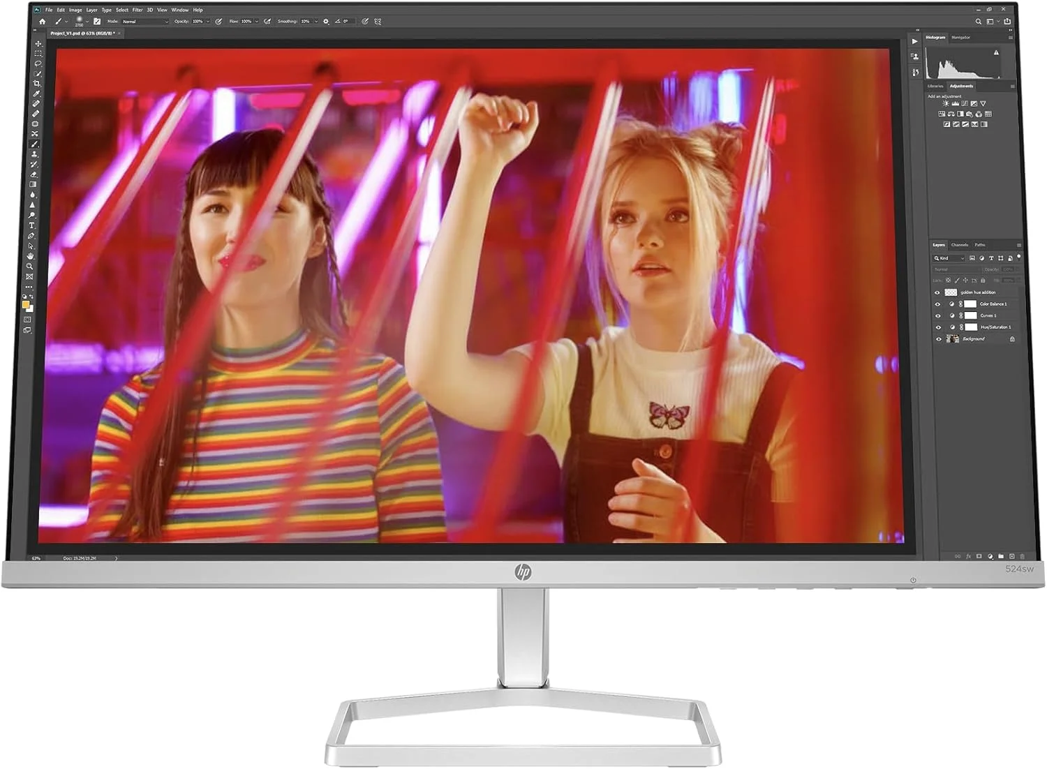 مانیتور 24 اینچی FHD سری 5 HP، نمایشگر Full HD (1920 x 1080)، پنل IPS، پوشش 99% sRGB، نسبت کنتراست 1500:1، روشنایی 300 نیت، فناوری Eye Ease با گواهینامه Eyesafe، مدل 524sw (2024)