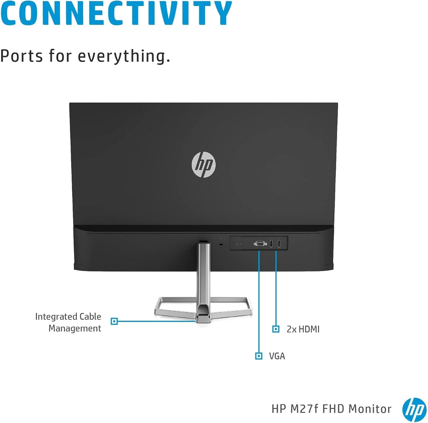 مانیتور فوق باریک 27 اینچی HP M27f، فول اچ دی 1080p، نرخ تازه سازی 75 هرتز، 2 پورت HDMI، 1 پورت VGA، فیلتر نور آبی، ضد تابش نور، تنظیم شیب، بدون پرش تصویر، زاویه دید فوق عریض 178 درجه، نقره ای و مشکی