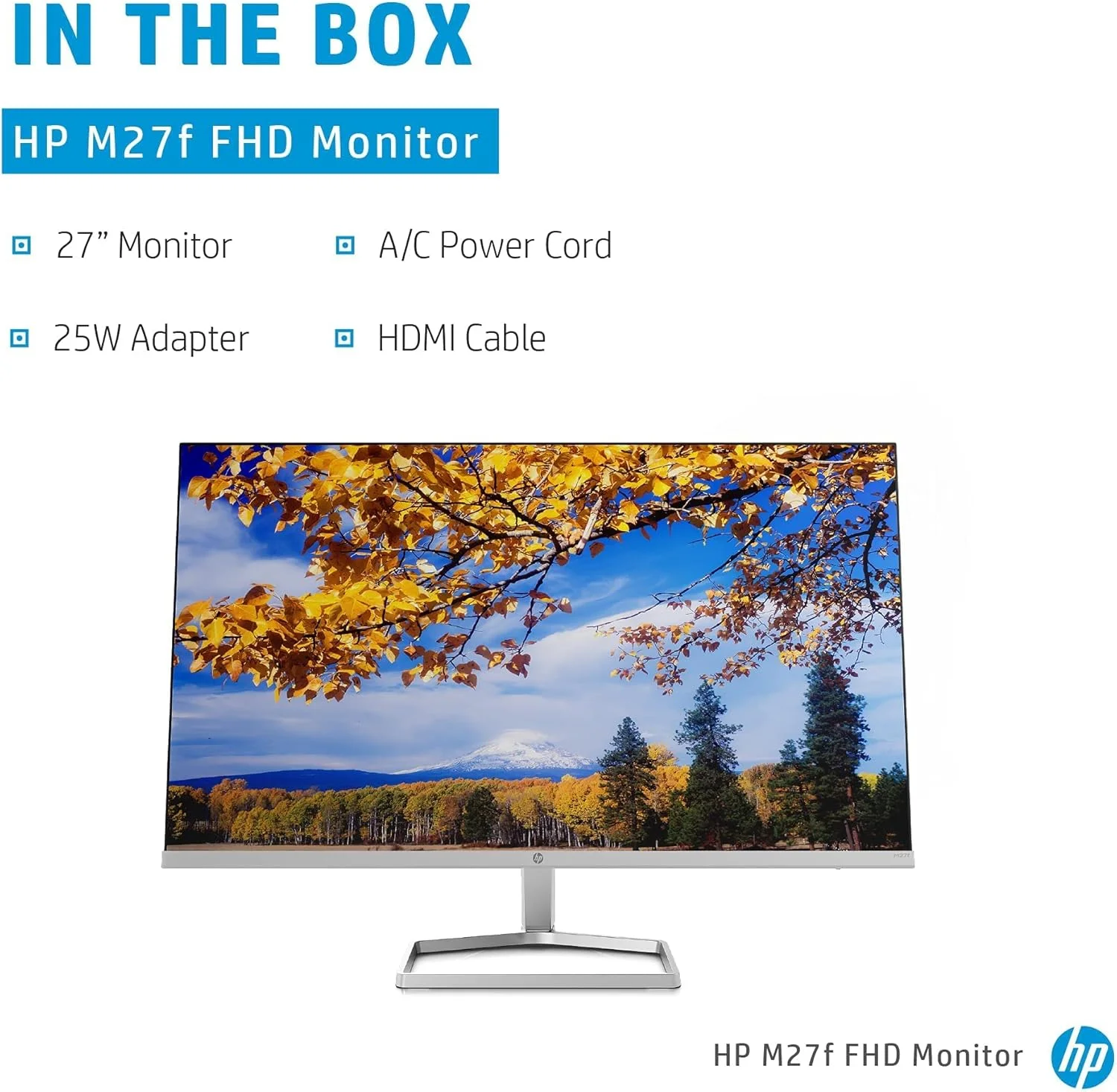 مانیتور فوق باریک 27 اینچی HP M27f، فول اچ دی 1080p، نرخ تازه سازی 75 هرتز، 2 پورت HDMI، 1 پورت VGA، فیلتر نور آبی، ضد تابش نور، تنظیم شیب، بدون پرش تصویر، زاویه دید فوق عریض 178 درجه، نقره ای و مشکی