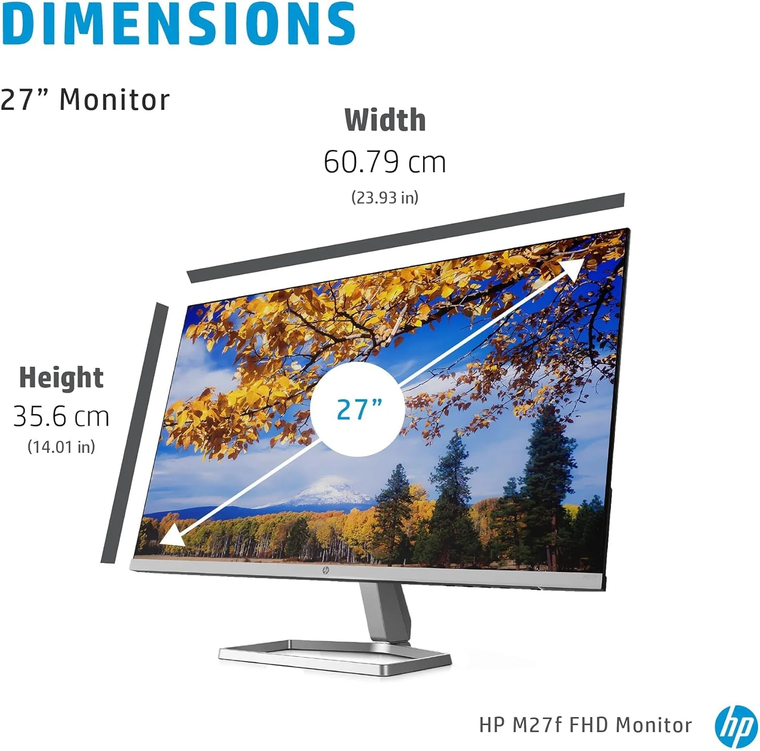 مانیتور فوق باریک 27 اینچی HP M27f، فول اچ دی 1080p، نرخ تازه سازی 75 هرتز، 2 پورت HDMI، 1 پورت VGA، فیلتر نور آبی، ضد تابش نور، تنظیم شیب، بدون پرش تصویر، زاویه دید فوق عریض 178 درجه، نقره ای و مشکی