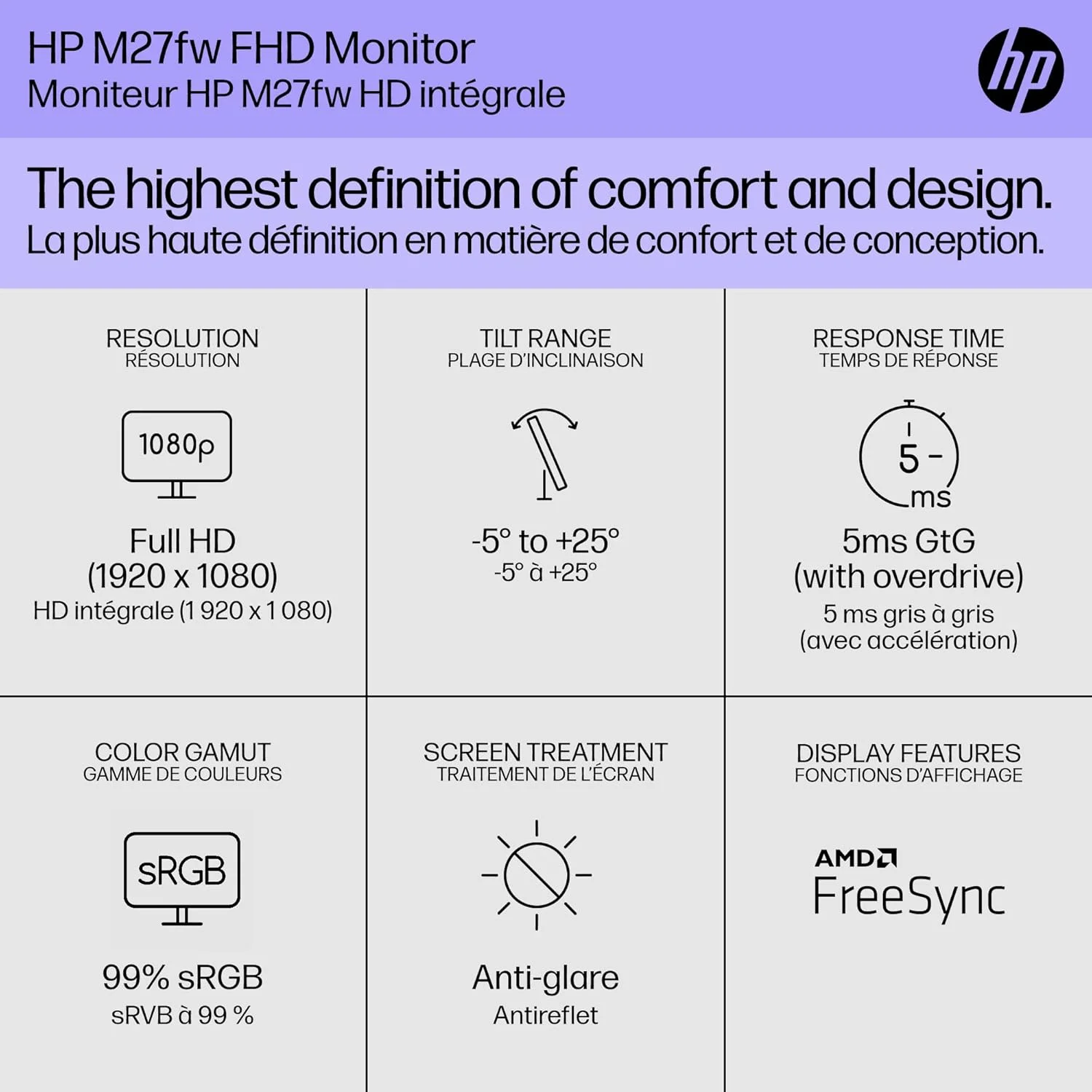 مانیتور 23.8 اینچی HP M27fw Full HD IPS LCD با HDMI، VGA و AMD FreeSync - سفید