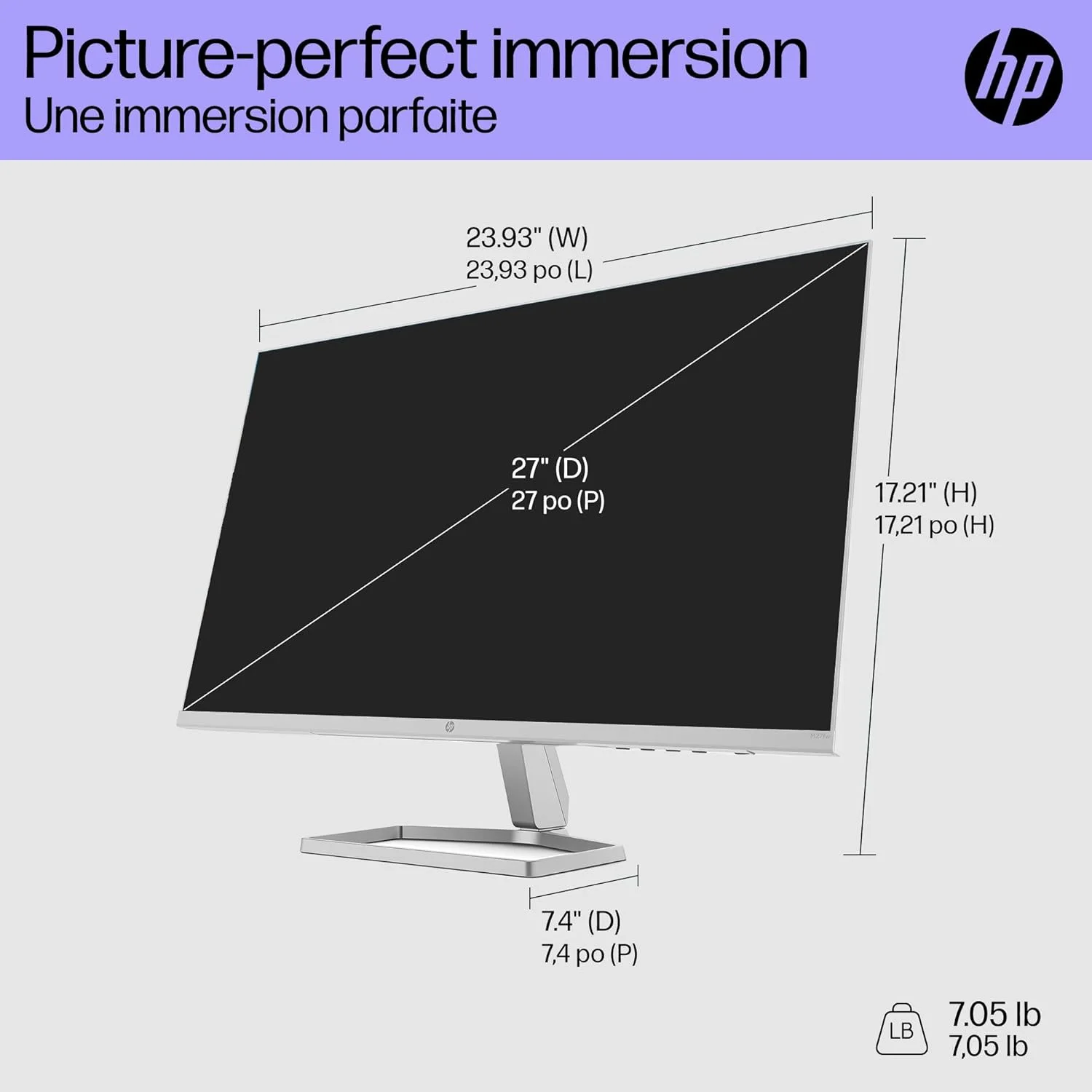 مانیتور 23.8 اینچی HP M27fw Full HD IPS LCD با HDMI، VGA و AMD FreeSync - سفید