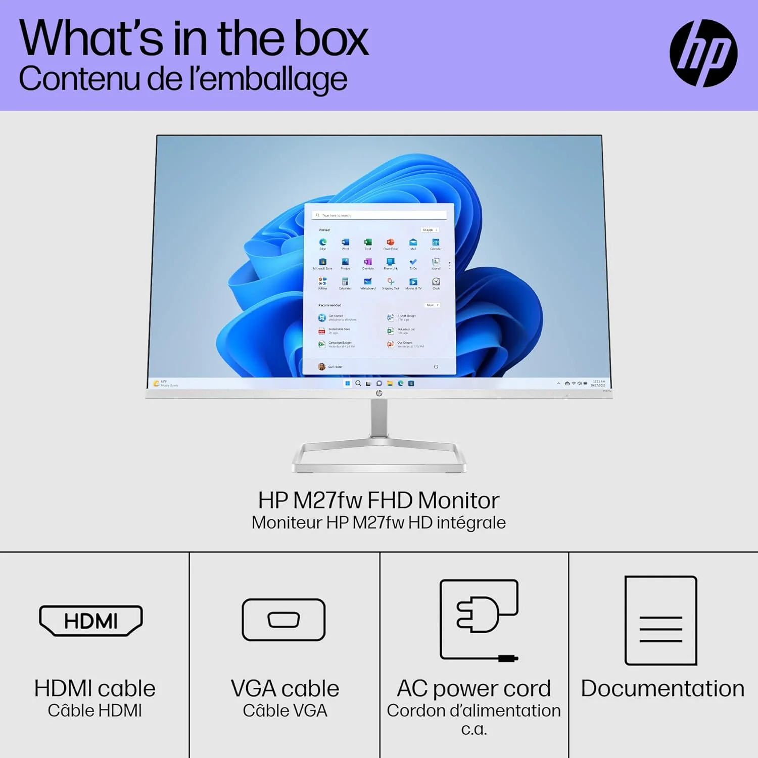 مانیتور 23.8 اینچی HP M27fw Full HD IPS LCD با HDMI، VGA و AMD FreeSync - سفید