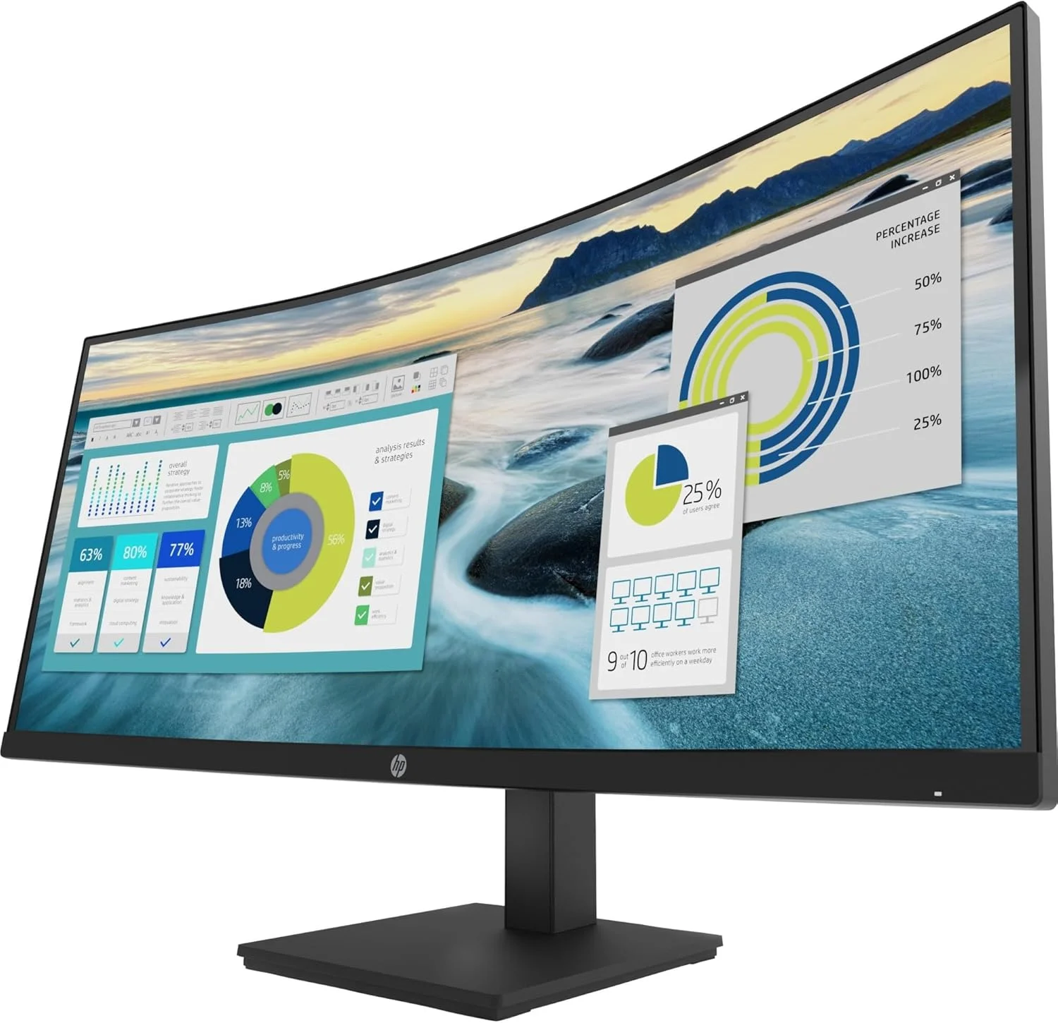 مانیتور خمیده 34 اینچی HP P34HC G4 WQHD Edge LED LCD - Vertical Alignment - 3440 x 1440 - 250 Nit - 100 هرتز RR - HDMI - Display Port - مشکی