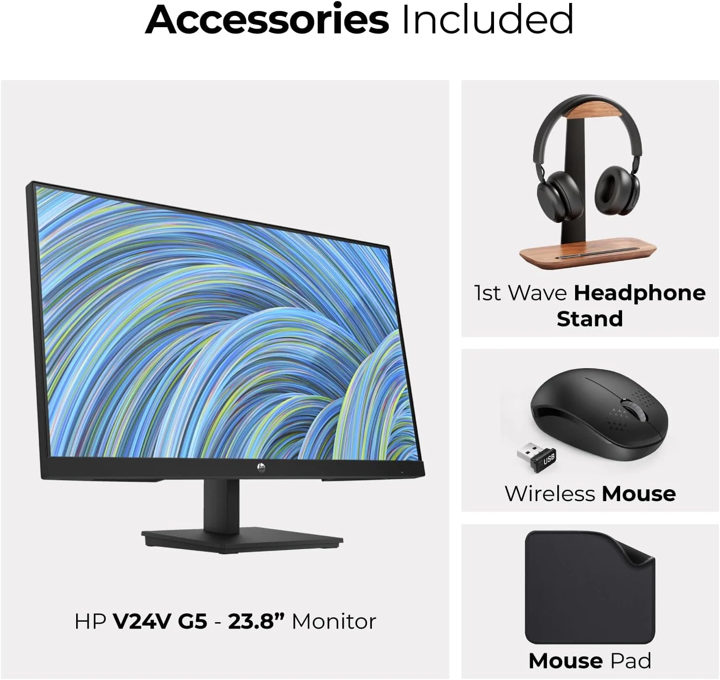 مانیتور اداری 23.8 اینچی HP با صفحه نمایش FHD – پنل VA، رزولوشن 1920x1080، نرخ تازه سازی 75 هرتز، زمان پاسخگویی 5 میلی ثانیه، HDMI، VGA، AMD FreeSync (شامل پایه هدست First Wave + ماوس بی سیم + پد ماوس First Wave) – V24v G5 مانیتور اداری 23.8 اینچی HP با صفحه نمایش FHD – پنل VA، رزولوشن 1920x1080، نرخ تازه سازی 75 هرتز، زمان پاسخگویی 5 میلی ثانیه، HDMI، VGA، AMD FreeSync (شامل پایه هدست First Wave + ماوس بی سیم + پد ماوس First Wave) – V24v G5