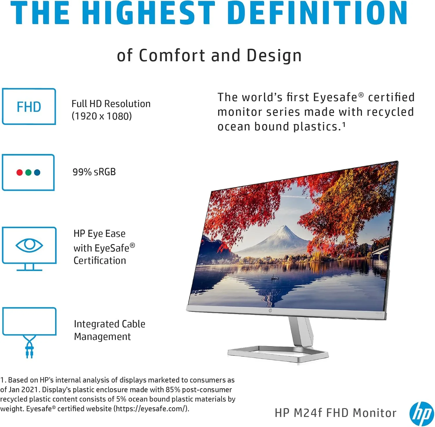 مانیتور 23.8 اینچی HP M24f Full HD IPS LCD با HDMI، VGA و AMD FreeSync - نقره ای مشکی