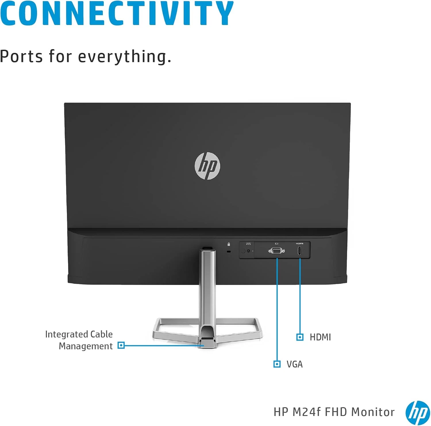 مانیتور 23.8 اینچی HP M24f Full HD IPS LCD با HDMI، VGA و AMD FreeSync - نقره ای مشکی
