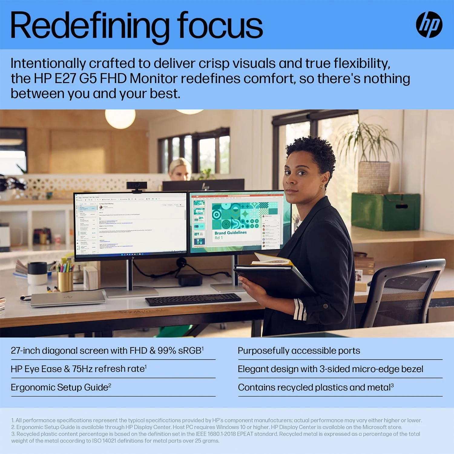مانیتور حرفه ای 27 اینچی HP با صفحه نمایش FHD - پنل IPS، رزولوشن 1920x1080، نرخ تازه سازی 75 هرتز، 5 میلی ثانیه (شامل پایه هدست First Wave + ماوس بی سیم + پد ماوس) E27 G5 مانیتور حرفه ای 27 اینچی HP با صفحه نمایش FHD - پنل IPS، رزولوشن 1920x1080، نرخ تازه سازی 75 هرتز، 5 میلی ثانیه (شامل پایه هدست First Wave + ماوس بی سیم + پد ماوس) E27 G5