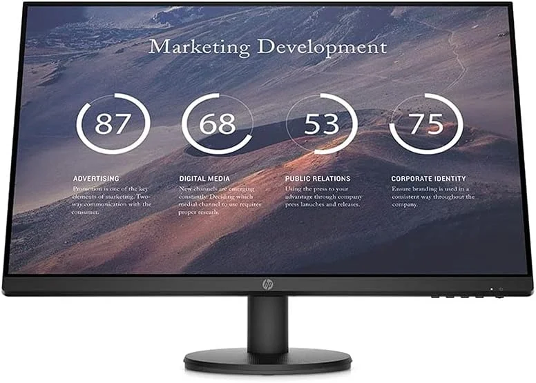 مانیتور 24 اینچی HP P24V - 9Tt78As، (60.96 سانتی متر) G4، مانیتور FHD 1920 X 1080 پیکسل، نمایشگر IPS با زمان پاسخگویی 5 میلی ثانیه و نرخ تازه سازی 75 هرتز، دارای پورت های VGA و HDMI، بدون حاشیه، حالت نور آبی کم، قابلیت نصب VESA، مشکی