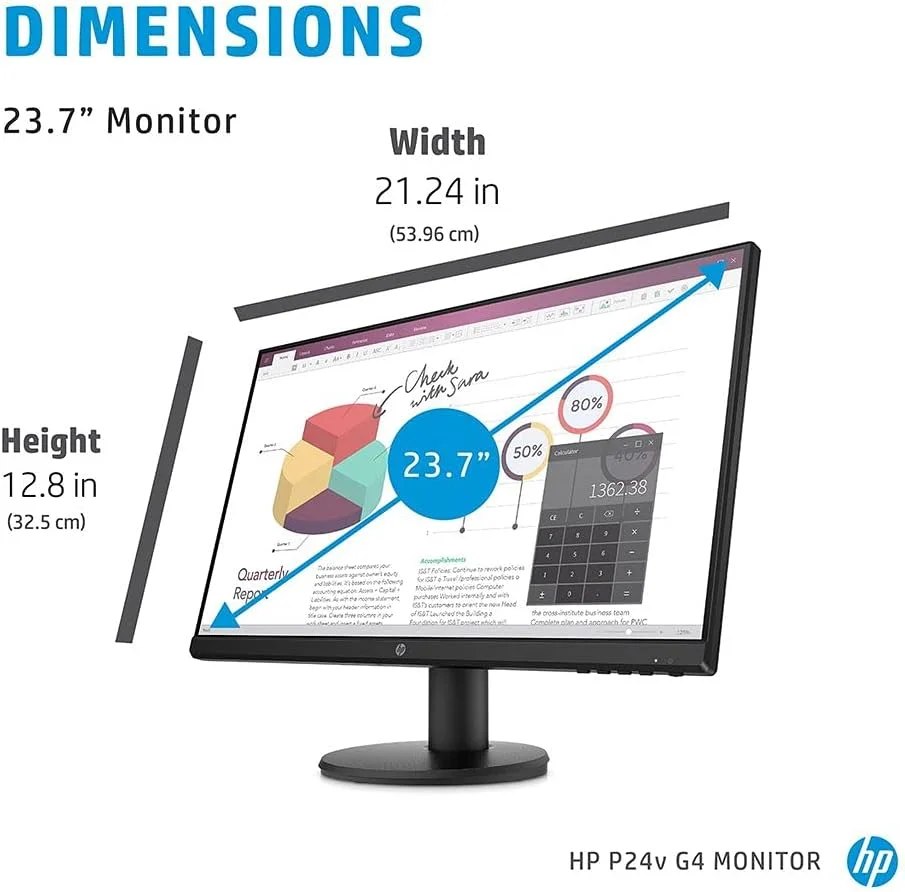 مانیتور 24 اینچی HP P24V - 9Tt78As، (60.96 سانتی متر) G4، مانیتور FHD 1920 X 1080 پیکسل، نمایشگر IPS با زمان پاسخگویی 5 میلی ثانیه و نرخ تازه سازی 75 هرتز، دارای پورت های VGA و HDMI، بدون حاشیه، حالت نور آبی کم، قابلیت نصب VESA، مشکی