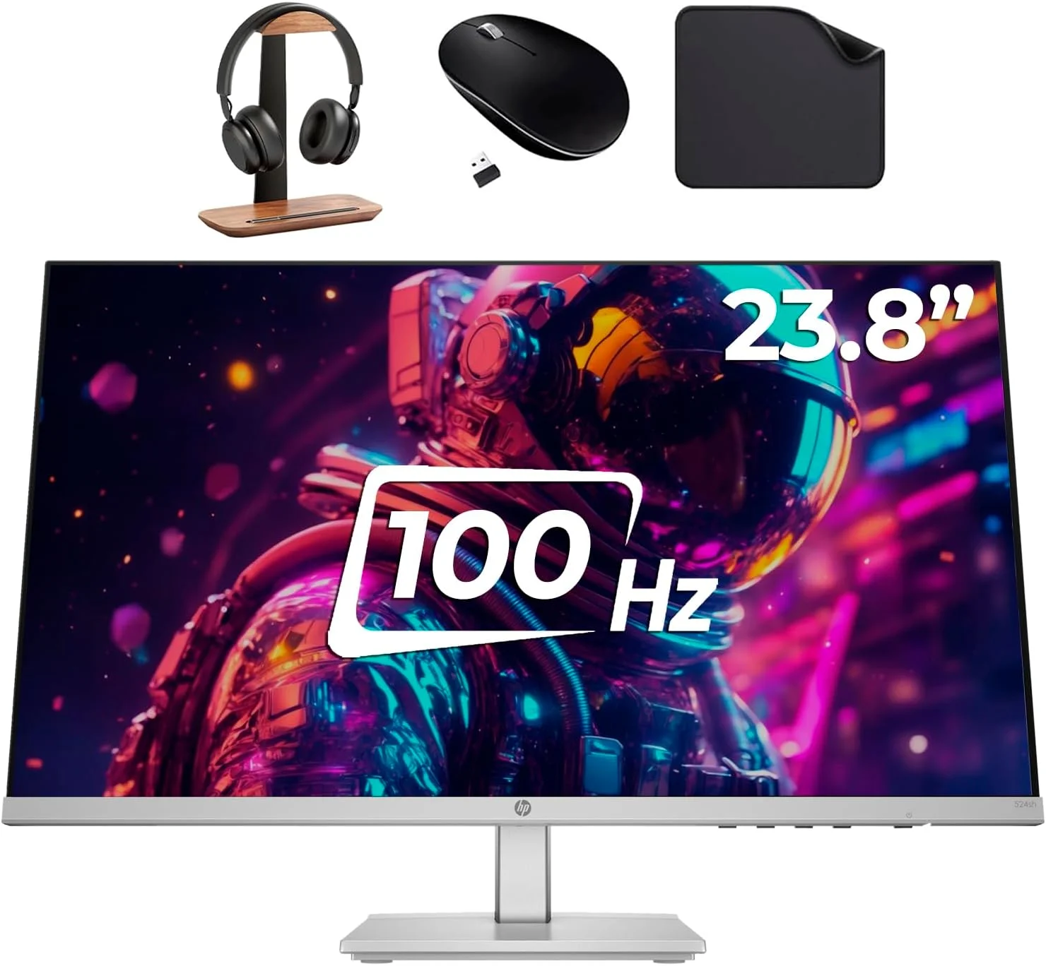 مانیتور حرفه ای 23.8 اینچی HP با صفحه نمایش FHD – پنل IPS، رزولوشن 1920 x 1080، نرخ تازه سازی 100 هرتز، زمان پاسخگویی 5 میلی ثانیه، HDMI، DisplayPort، VGA (شامل پایه هدست First Wave + ماوس بی سیم + ماوس پد First Wave) – s5 524sh