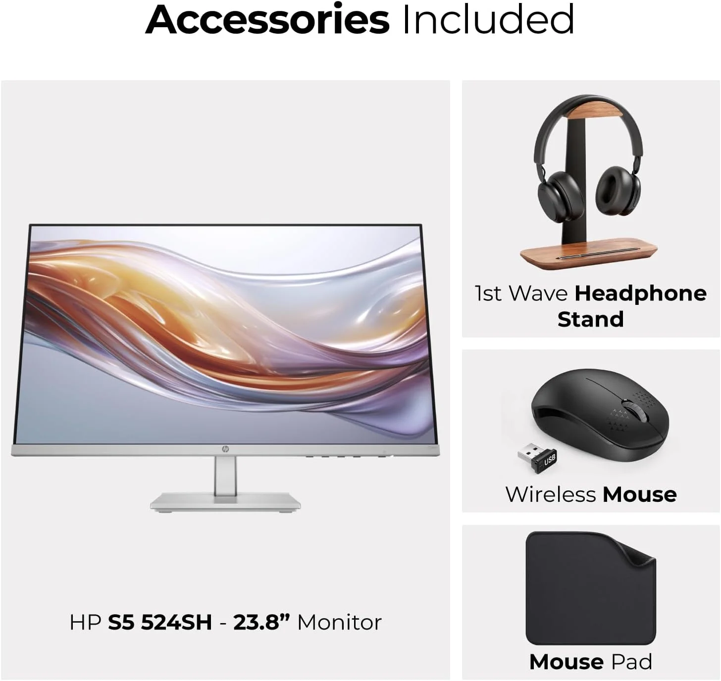 مانیتور حرفه ای 23.8 اینچی HP با صفحه نمایش FHD – پنل IPS، رزولوشن 1920 x 1080، نرخ تازه سازی 100 هرتز، زمان پاسخگویی 5 میلی ثانیه، HDMI، DisplayPort، VGA (شامل پایه هدست First Wave + ماوس بی سیم + ماوس پد First Wave) – s5 524sh مانیتور حرفه ای 23.8 اینچی HP با صفحه نمایش FHD – پنل IPS، رزولوشن 1920 x 1080، نرخ تازه سازی 100 هرتز، زمان پاسخگویی 5 میلی ثانیه، HDMI، DisplayPort، VGA (شامل پایه هدست First Wave + ماوس بی سیم + ماوس پد First Wave) – s5 524sh
