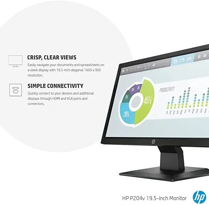 مانیتور HP مدل P204V با صفحه نمایش 19.5 اینچی HD+ (1600 x 900 @ 60 Hz)، دارای 1 پورت HDMI 1.4 (با پشتیبانی از HDCP) و 1 پورت VGA مانیتور HP مدل P204V با صفحه نمایش 19.5 اینچی HD+ (1600 x 900 @ 60 Hz)، دارای 1 پورت HDMI 1.4 (با پشتیبانی از HDCP) و 1 پورت VGA
