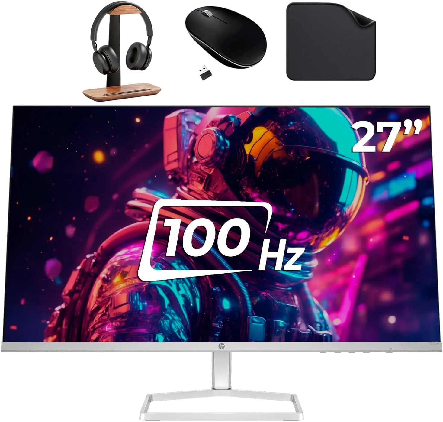 مانیتور 27 اینچی تجاری HP با صفحه نمایش FHD (سفید) - پنل IPS، رزولوشن 1920x1080، 100 هرتز، 5 میلی‌ثانیه، HDMI، DisplayPort، VGA (شامل پایه هدست First Wave + ماوس بی‌سیم + پد ماوس First Wave) - s5 527sw