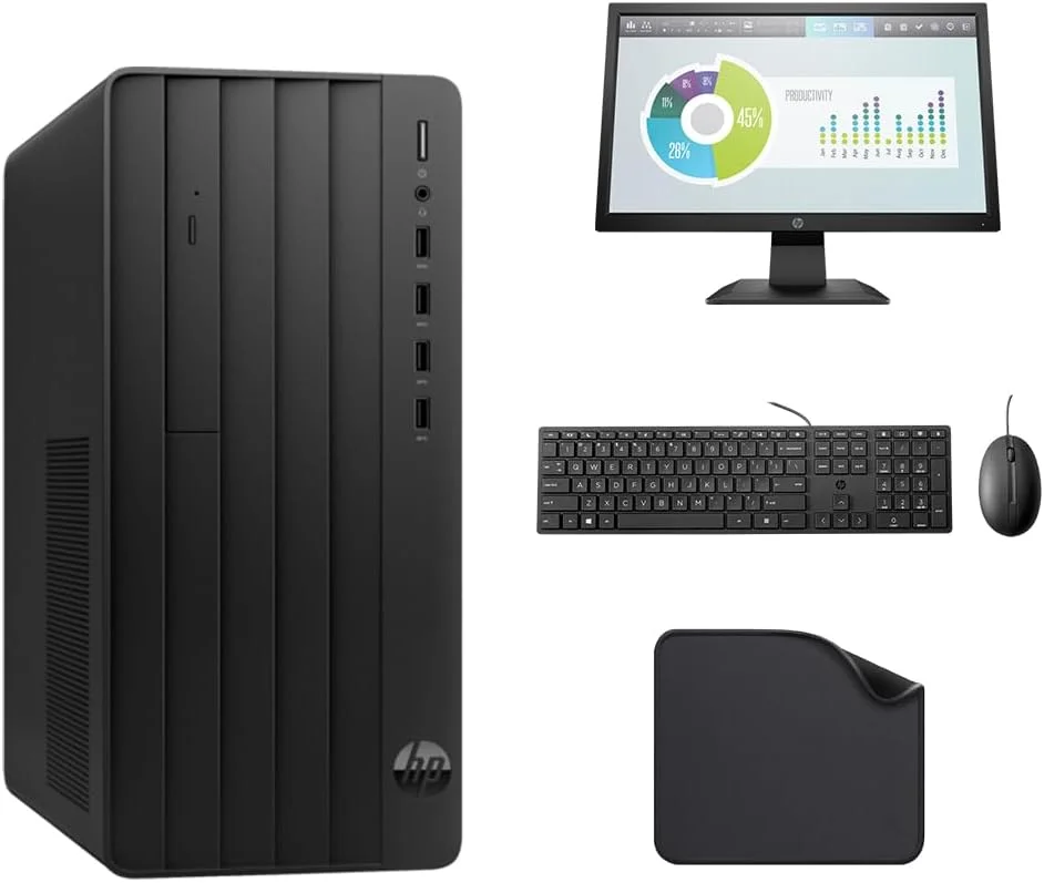 کامپیوتر رومیزی HP Pro Tower 290 G9 - گرافیک Intel UHD، پردازنده نسل دوازدهم Intel Core i3-12100، رم 16 گیگابایتی - SSD NVMe 512 گیگابایتی، ویندوز 11 پرو (شامل مانیتور 22 اینچی HP + کیبورد + ماوس + ماوس پد)