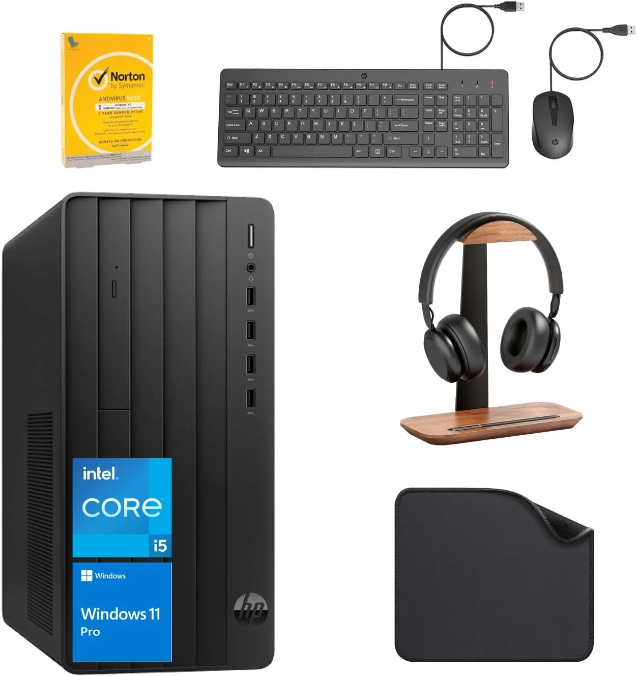کامپیوتر رومیزی HP 290 G9 با پردازنده Core i5 نسل 13، رم 16 گیگابایتی DDR4، حافظه SSD 512 گیگابایتی، DVD-RW، ویندوز 11 پرو، (شامل کیبورد و ماوس + پد ماوس + آنتی ویروس نورتون + هدست سیمی HP)