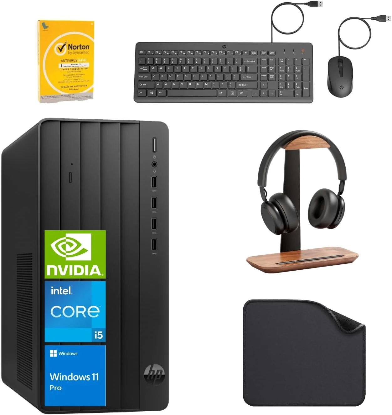 کامپیوتر رومیزی HP 290 G9 - Core i5 (نسل 13)، رم 16 گیگابایت، SSD 512 گیگابایت، گرافیک NVIDIA 4 گیگابایت، ویندوز 11 پرو، شامل کیبورد، ماوس، ماوس پد و آنتی ویروس نورتون