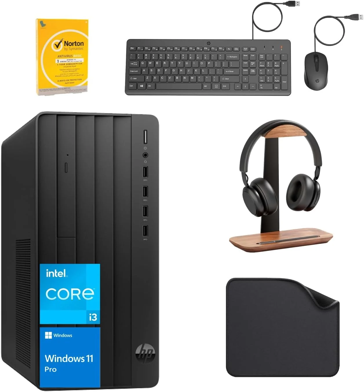 کامپیوتر رومیزی HP 290 G9 با پردازنده Core i3 نسل 13، رم 8 گیگابایتی DDR4، حافظه SSD 512 گیگابایتی، DVD-RW، ویندوز 11 پرو (شامل کیبورد و ماوس + پد ماوس + آنتی ویروس نورتون + هدست سیمی HP)