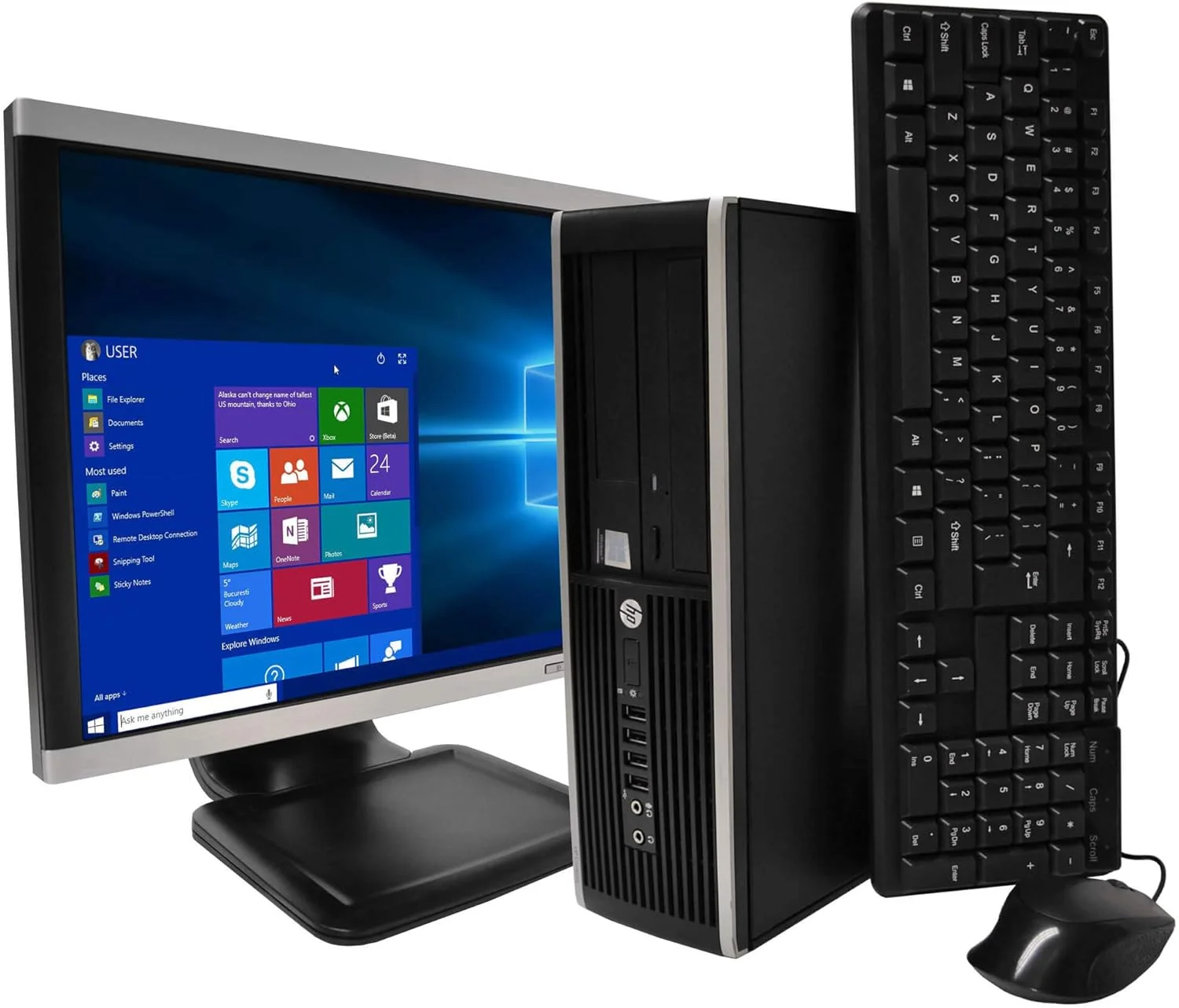 پکیج کامپیوتر رومیزی سازگار با HP Elite Intel Quad Core i5 3.2GHz، رم 8 گیگابایت، هارد دیسک 1 ترابایت، DVD-RW، مانیتور LCD 19 اینچی، کیبورد، ماوس، آداپتور وای فای Periphio جدید، ویندوز 10 (بازسازی شده)