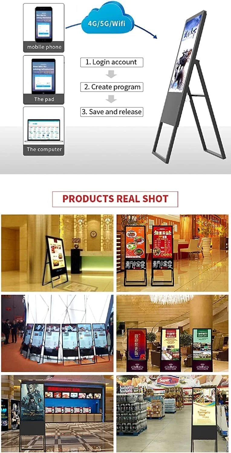 استند نمایشگر دیجیتال عمودی باریک TechPlus-Full، قابل حمل، تمام HD، صفحه نمایش تبلیغاتی، مناسب فضای باز (مشکی، 43 اینچ) (43" مشکی)