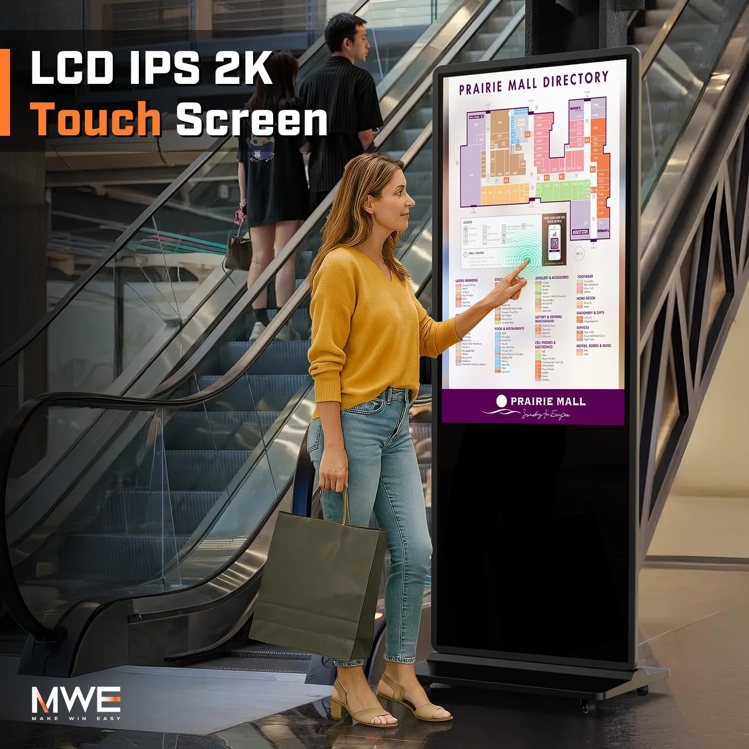کیوسک تاچ اسکرین دیجیتال ساینیج 43 اینچی QIXZOCV، نمایشگر تبلیغاتی ایستاده، تاتم LCD، پوستر نمایشگر تعاملی، سیستم اندروید با پخش کننده رسانه خودکار