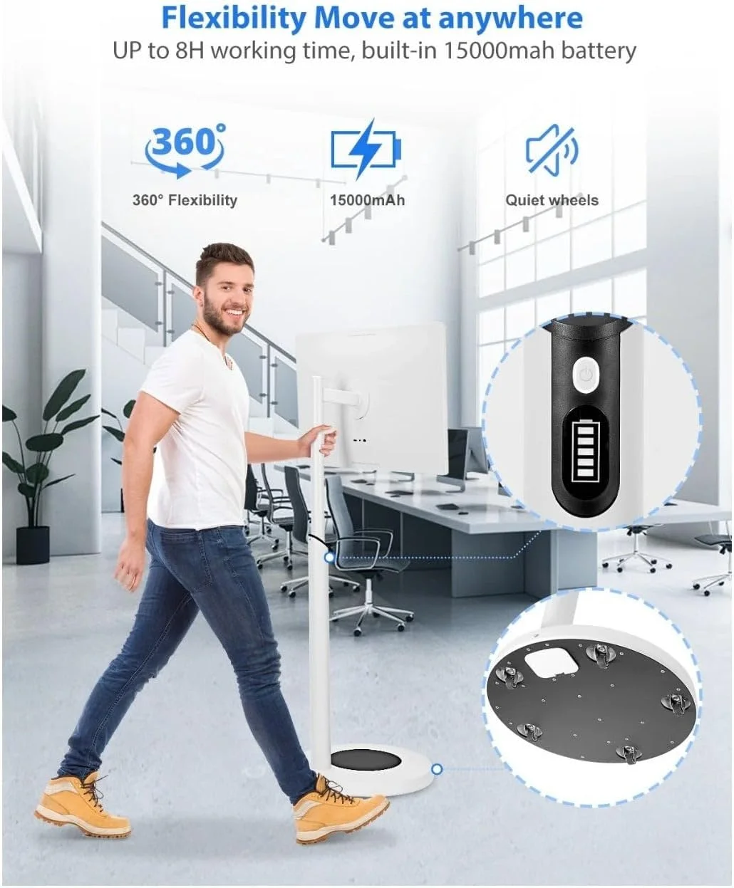 مانیتور لمسی قابل حمل 24 اینچی 8 گیگابایت رم، 128 گیگابایت حافظه داخلی با پایه ایستاده UHD، نمایشگرهای تلویزیون با پایه متحرک، بالابر، چرخش آزادانه، باتری داخلی و حرکت کامل + پلی استور مانیتور لمسی قابل حمل 24 اینچی 8 گیگابایت رم، 128 گیگابایت حافظه داخلی با پایه ایستاده UHD، نمایشگرهای تلویزیون با پایه متحرک، بالابر، چرخش آزادانه، باتری داخلی و حرکت کامل + پلی استور