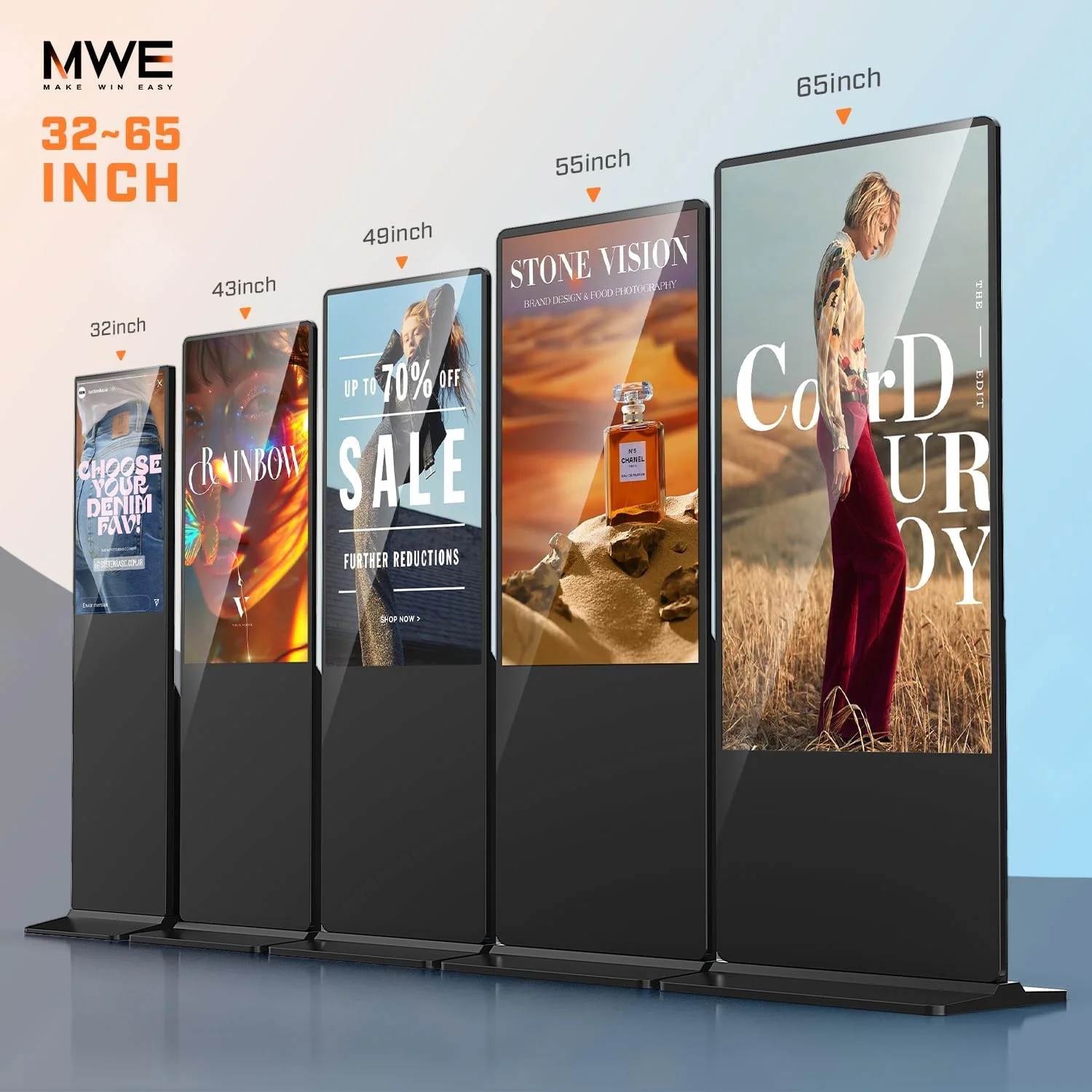 کیوسک تاچ اسکرین دیجیتال ساینیج 43 اینچی QIXZOCV، نمایشگر تبلیغاتی ایستاده، تاتم LCD، پوستر نمایشگر تعاملی، سیستم اندروید با پخش کننده رسانه خودکار